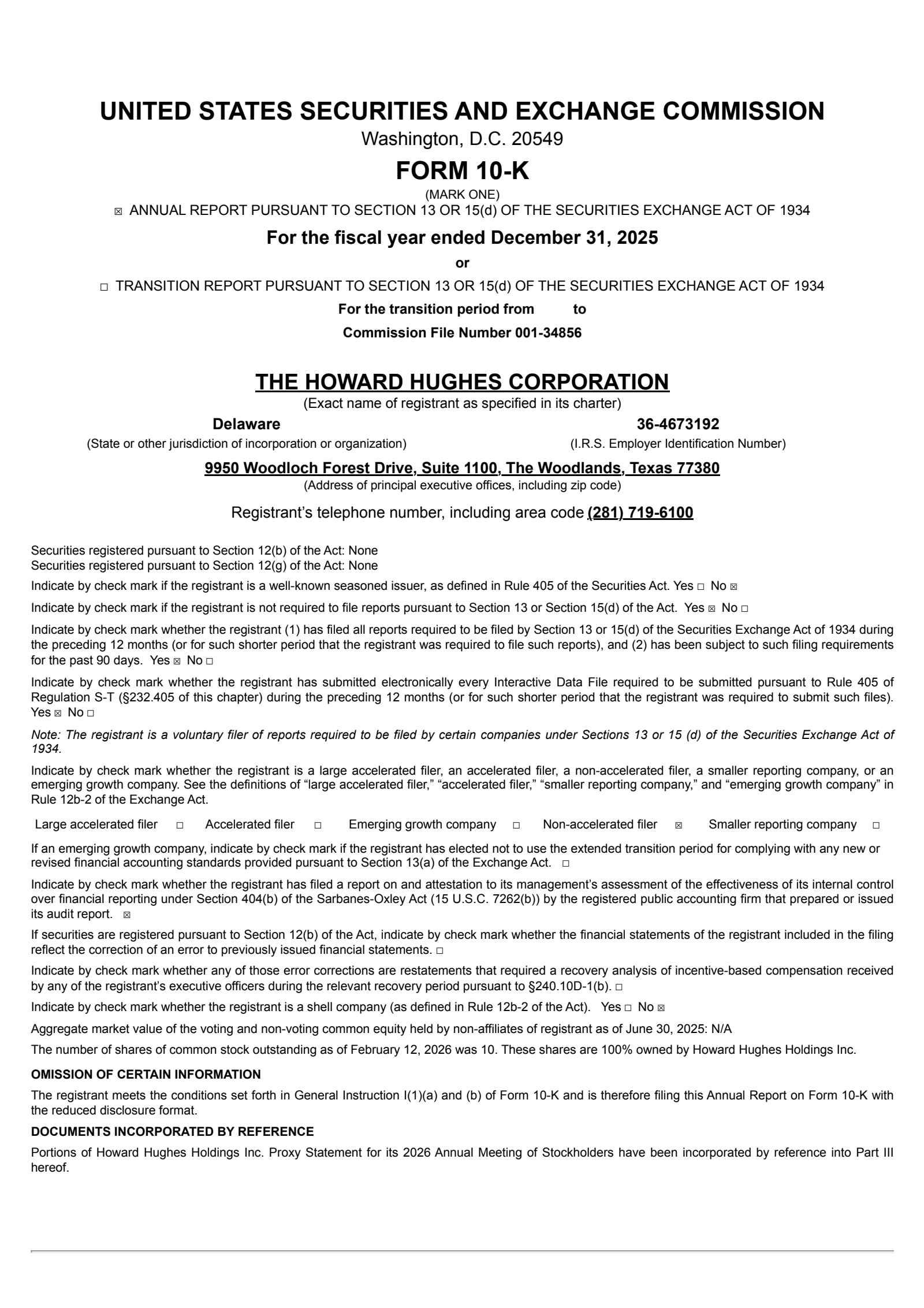 Howard Hughes' Q4 2025 Annual report