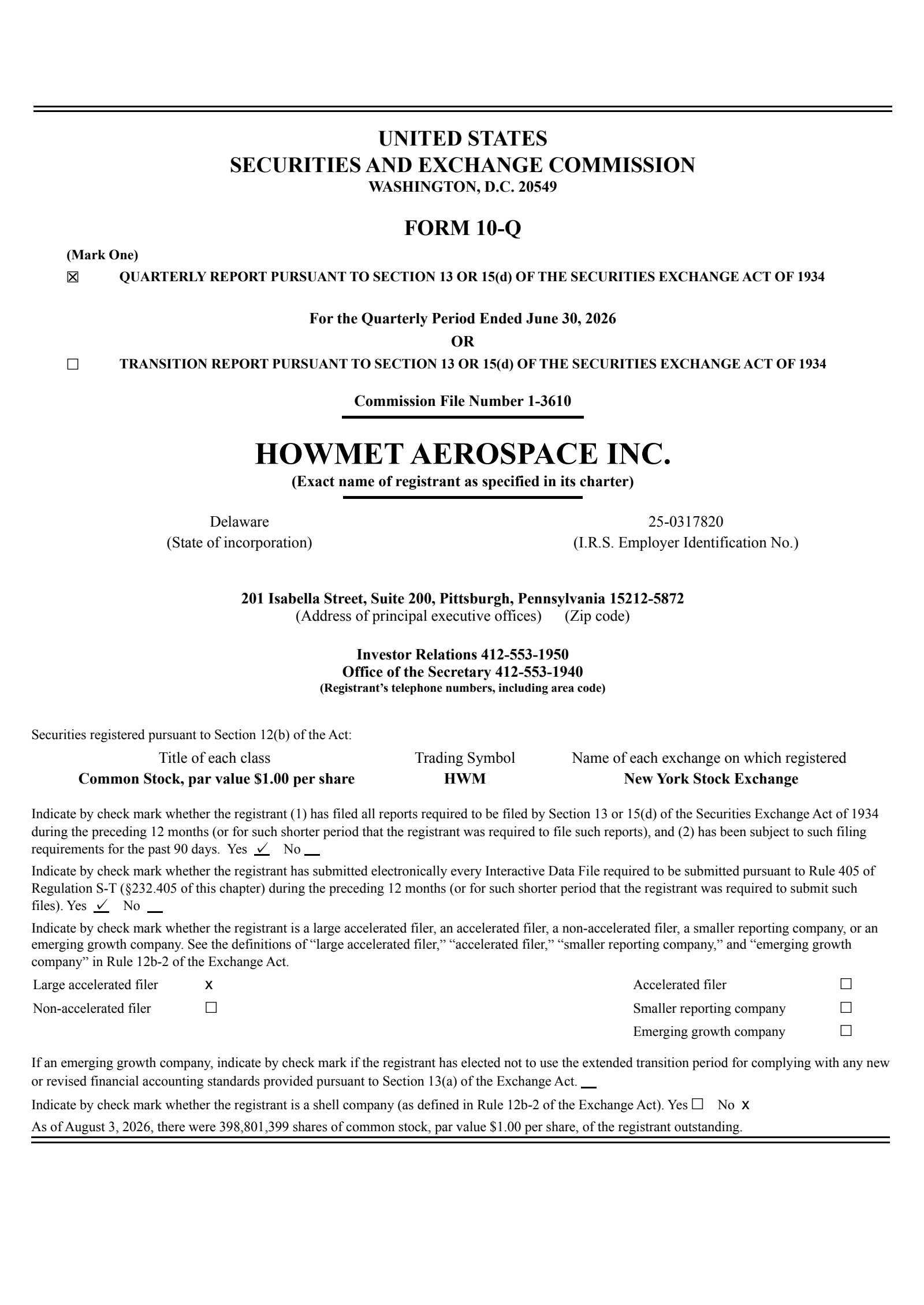 Howmet Aerospace's Q2 2026 Quarterly report