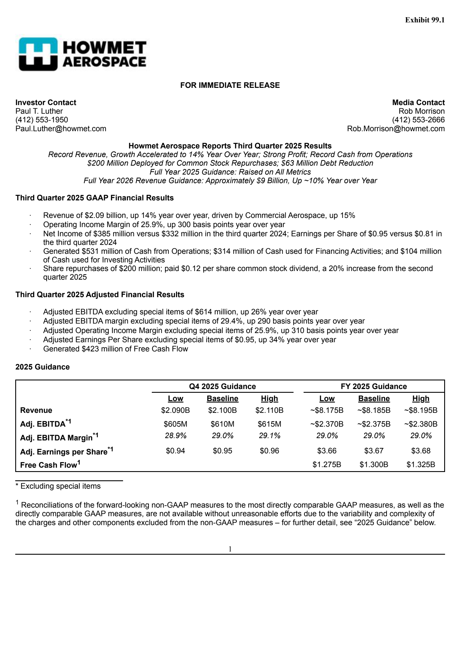 Howmet Aerospace's Q3 2025 Earnings Release