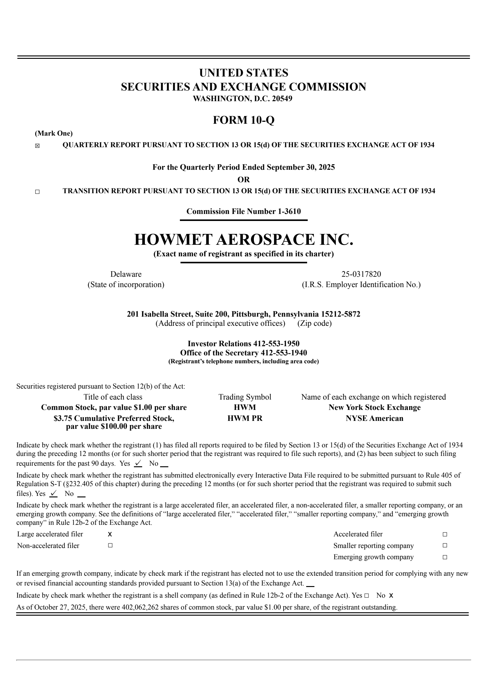 Howmet Aerospace's Q3 2025 Quarterly Report