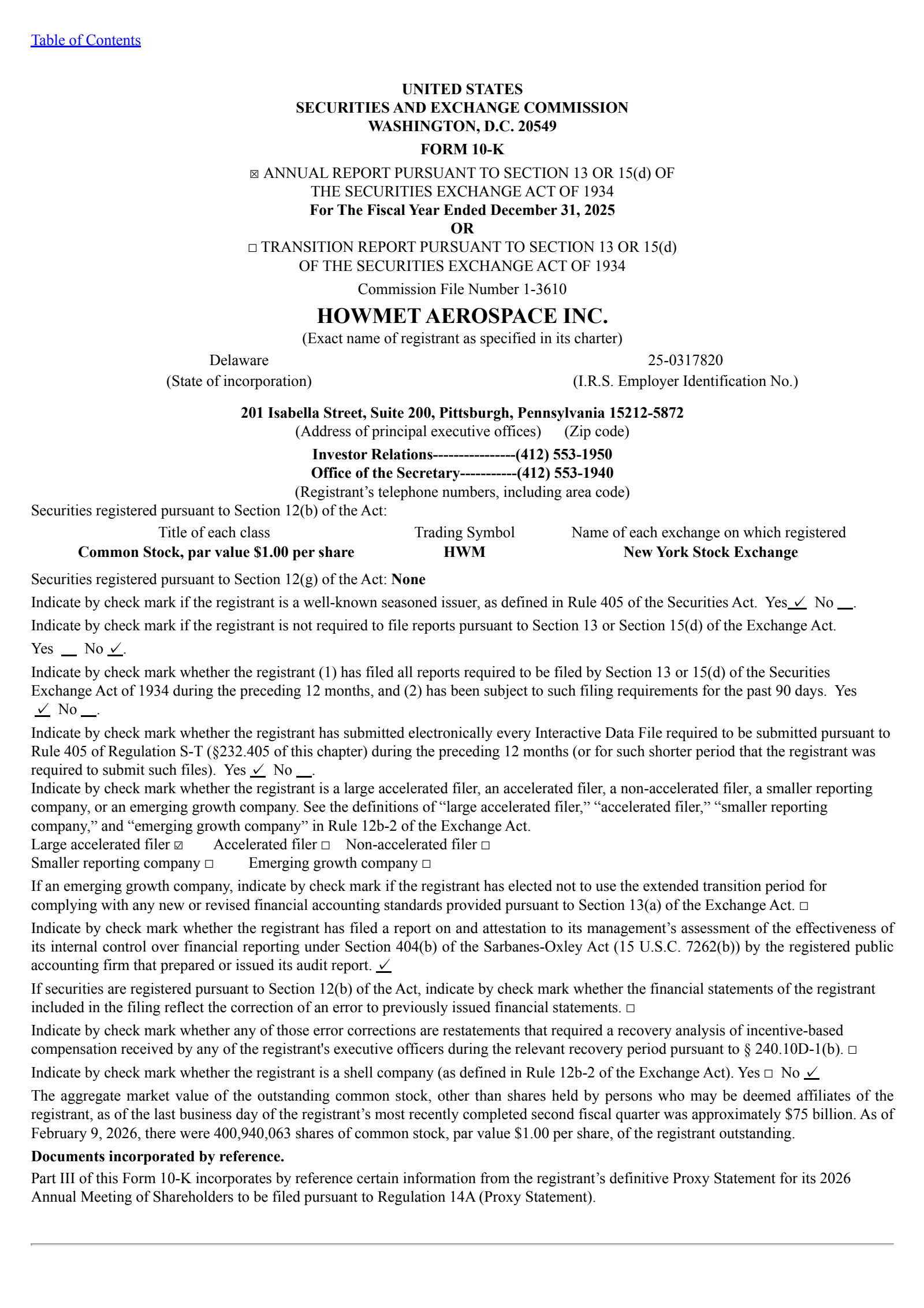 Howmet Aerospace's Q4 2025 Annual report