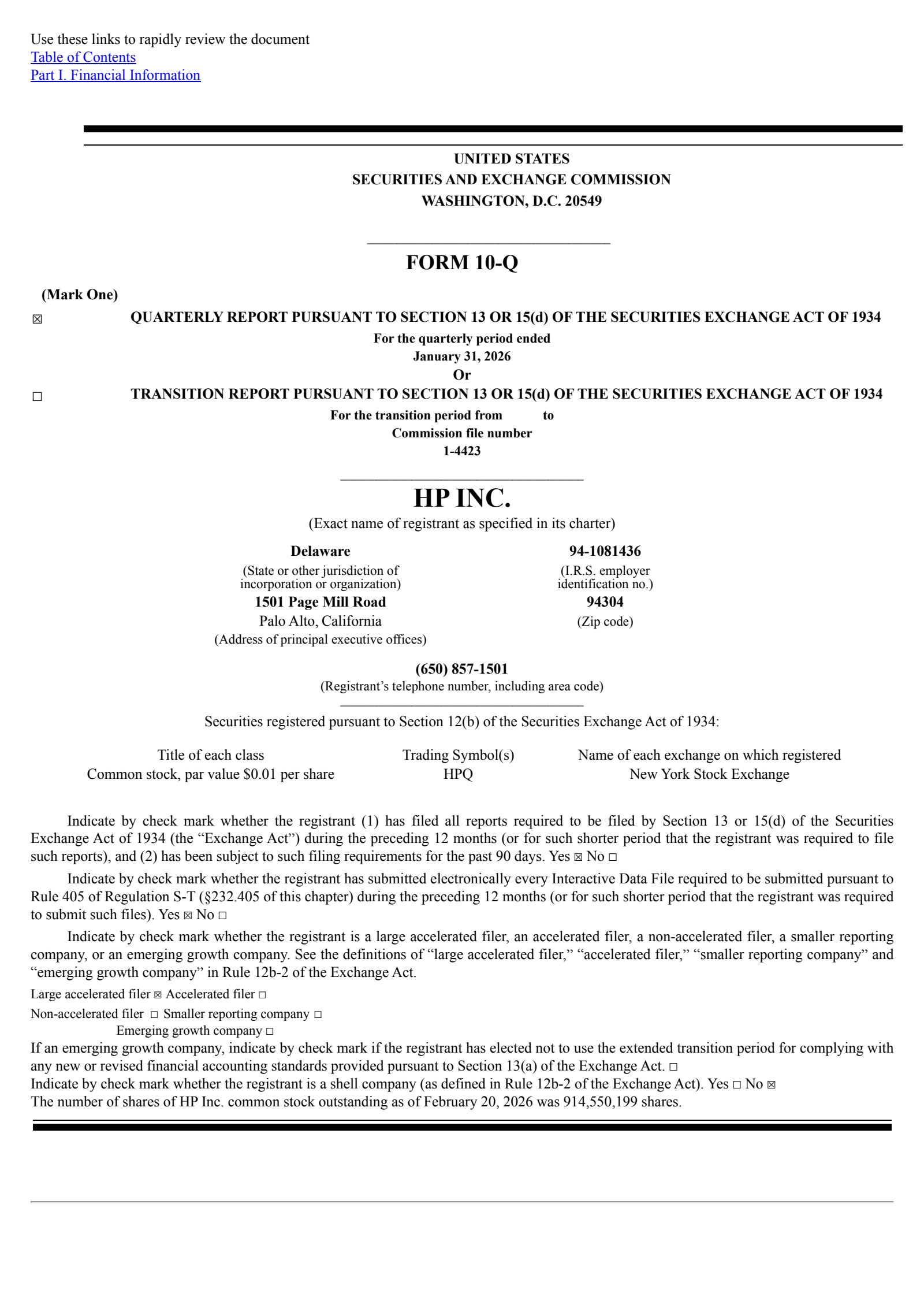 HP's Q1 2026 Quarterly report