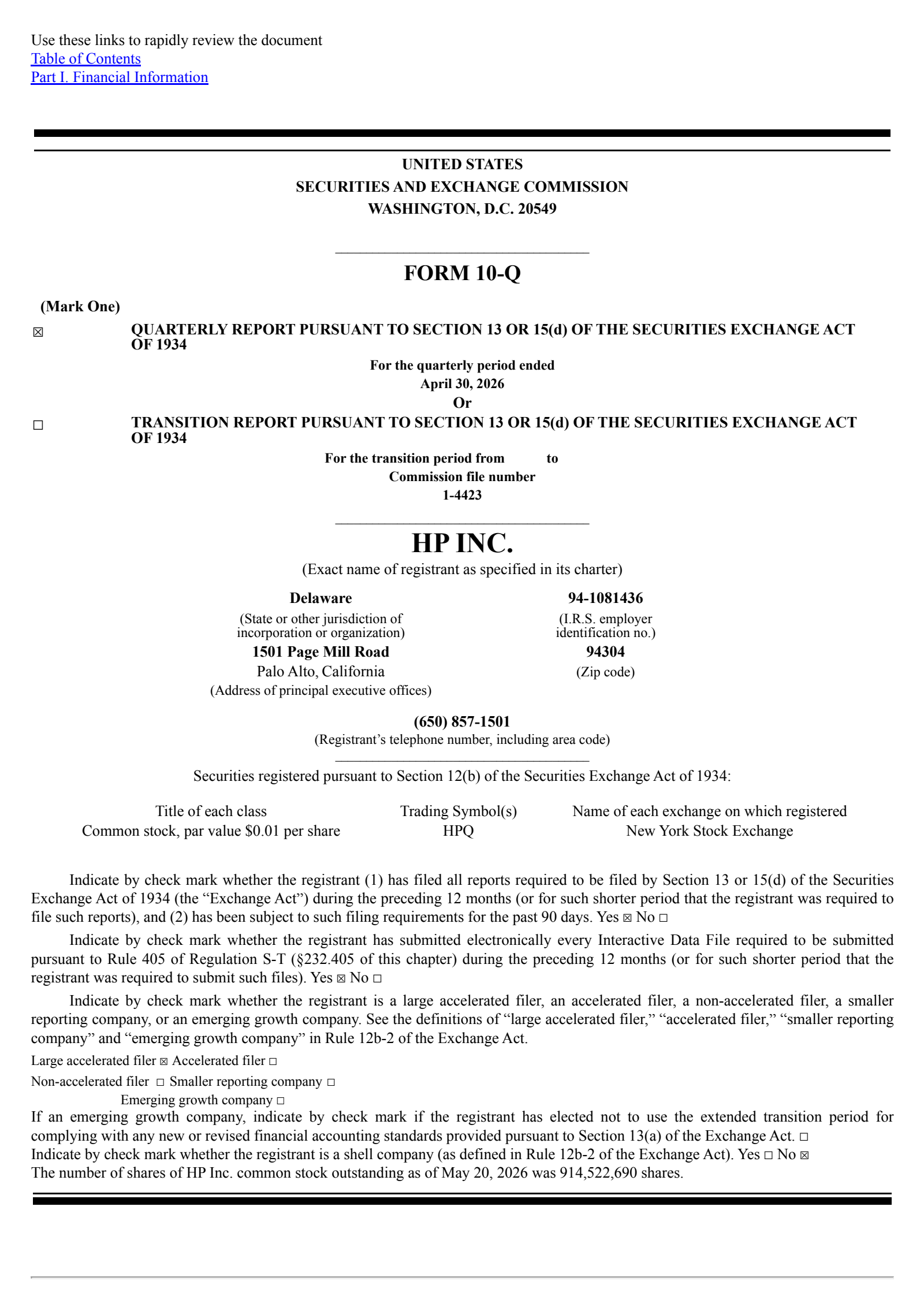 HP's Q2 2026 Quarterly report
