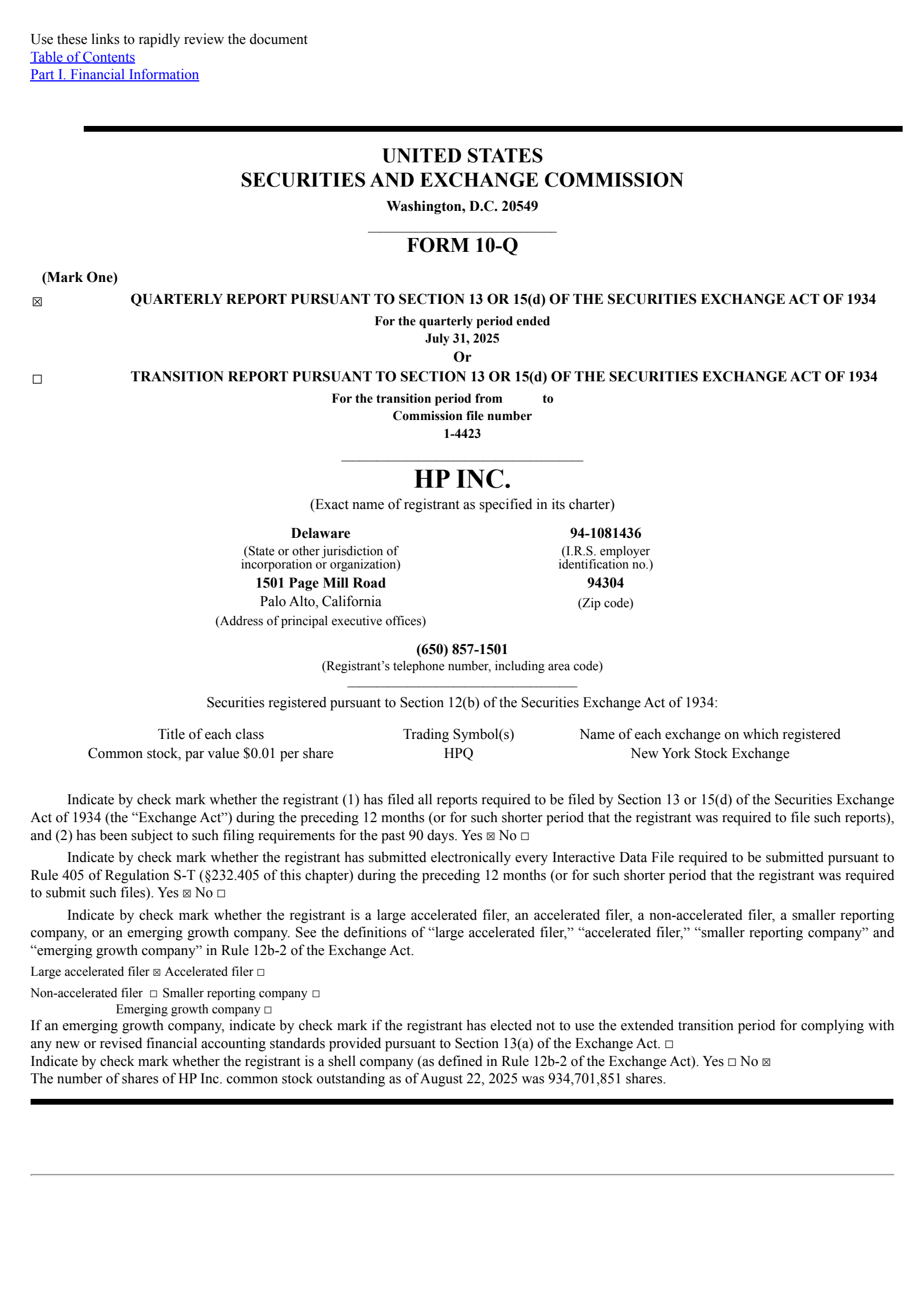 HP's Q3 2025 Quarterly report
