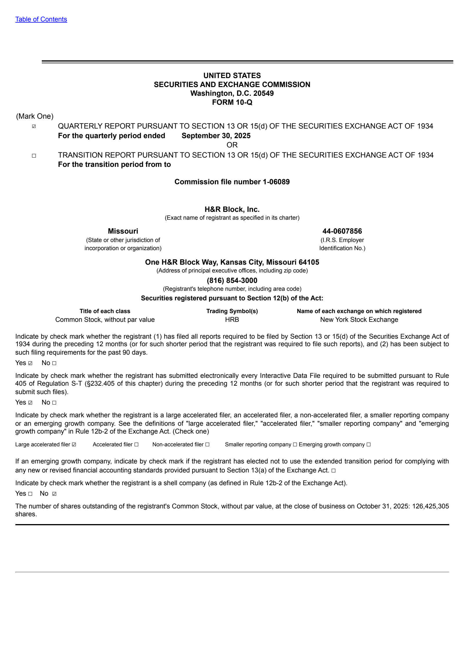 H&R Block's Q1 2026 Quarterly Report
