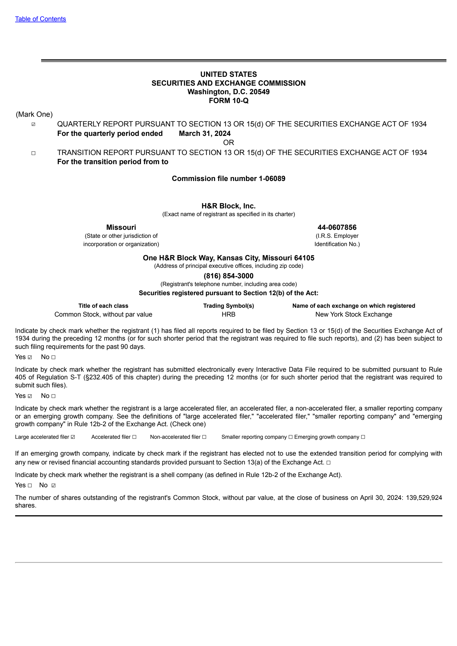 H&R Block's Q3 2024 Quarterly report