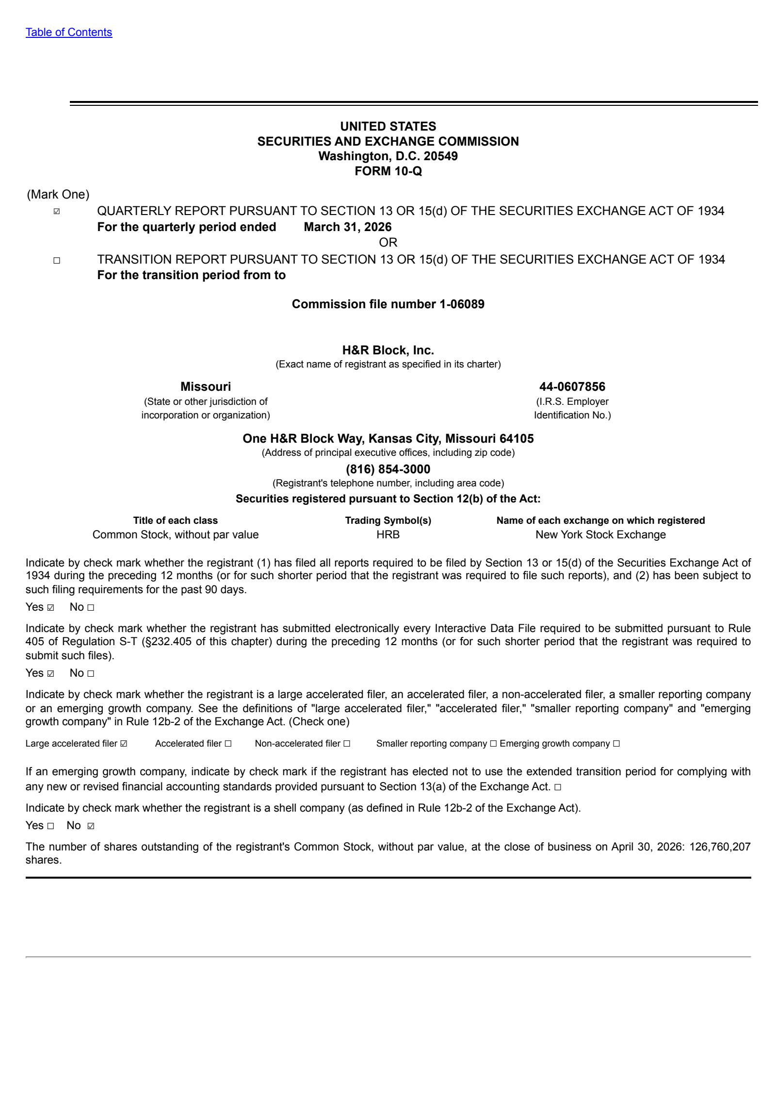 H&R Block's Q3 2026 Quarterly report