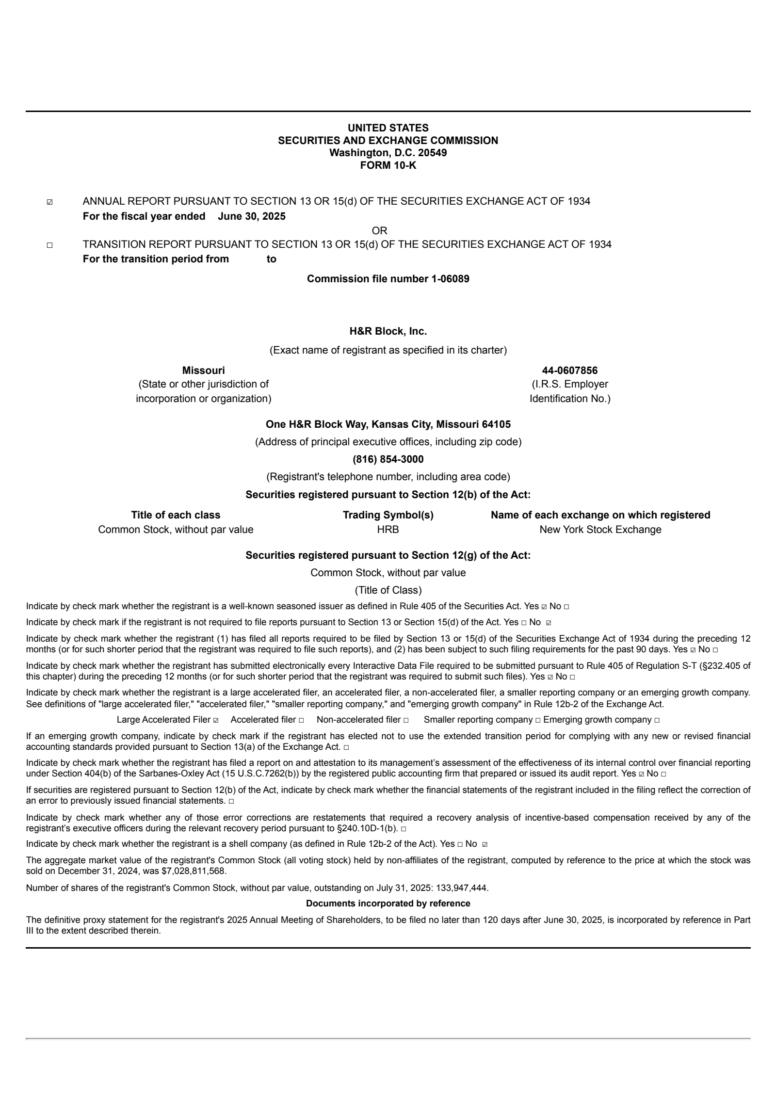 H&R Block's Q4 2025 Annual report