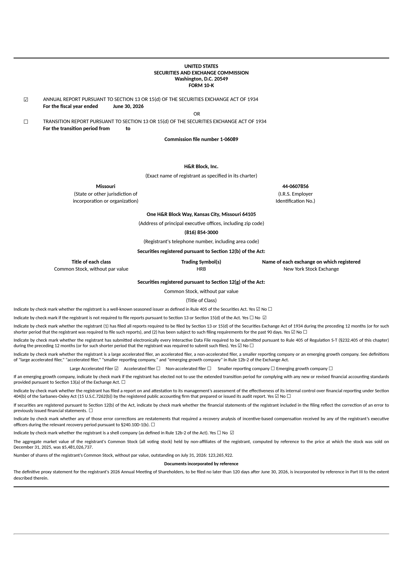 H&R Block's Q4 2026 Annual report