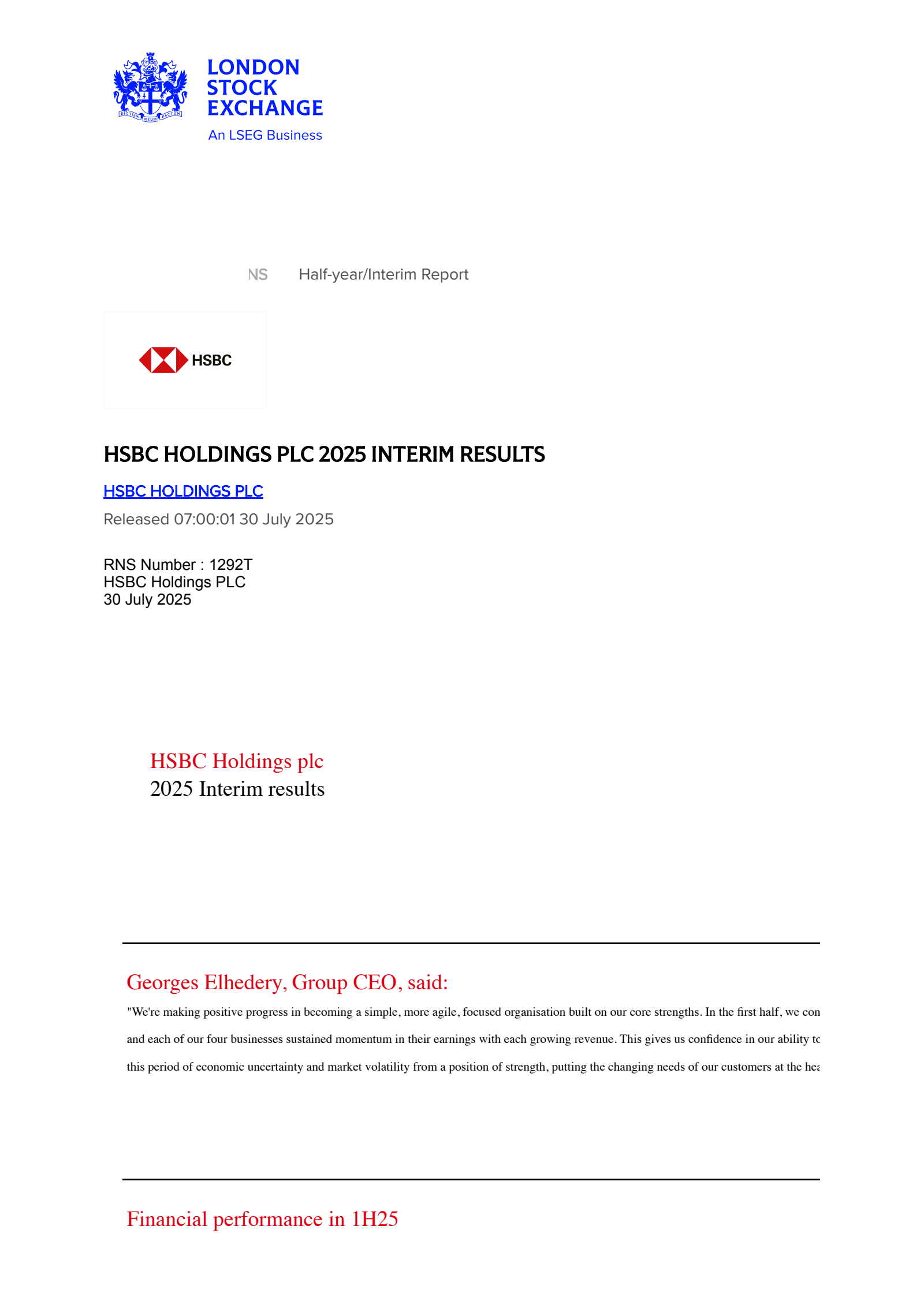 HSBC's Q2 2025 Interim report
