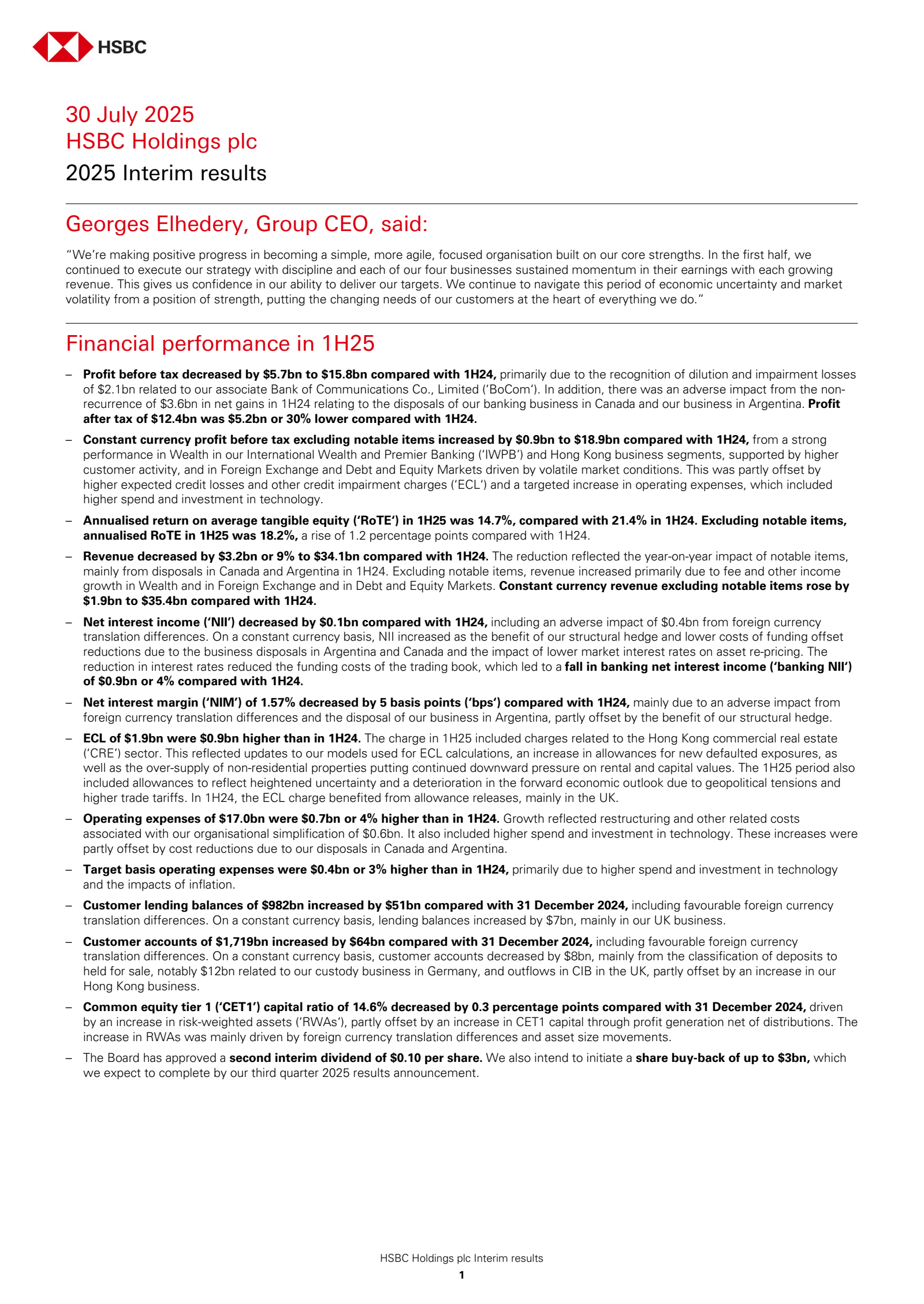 HSBC's Q2 2025 Earnings Release