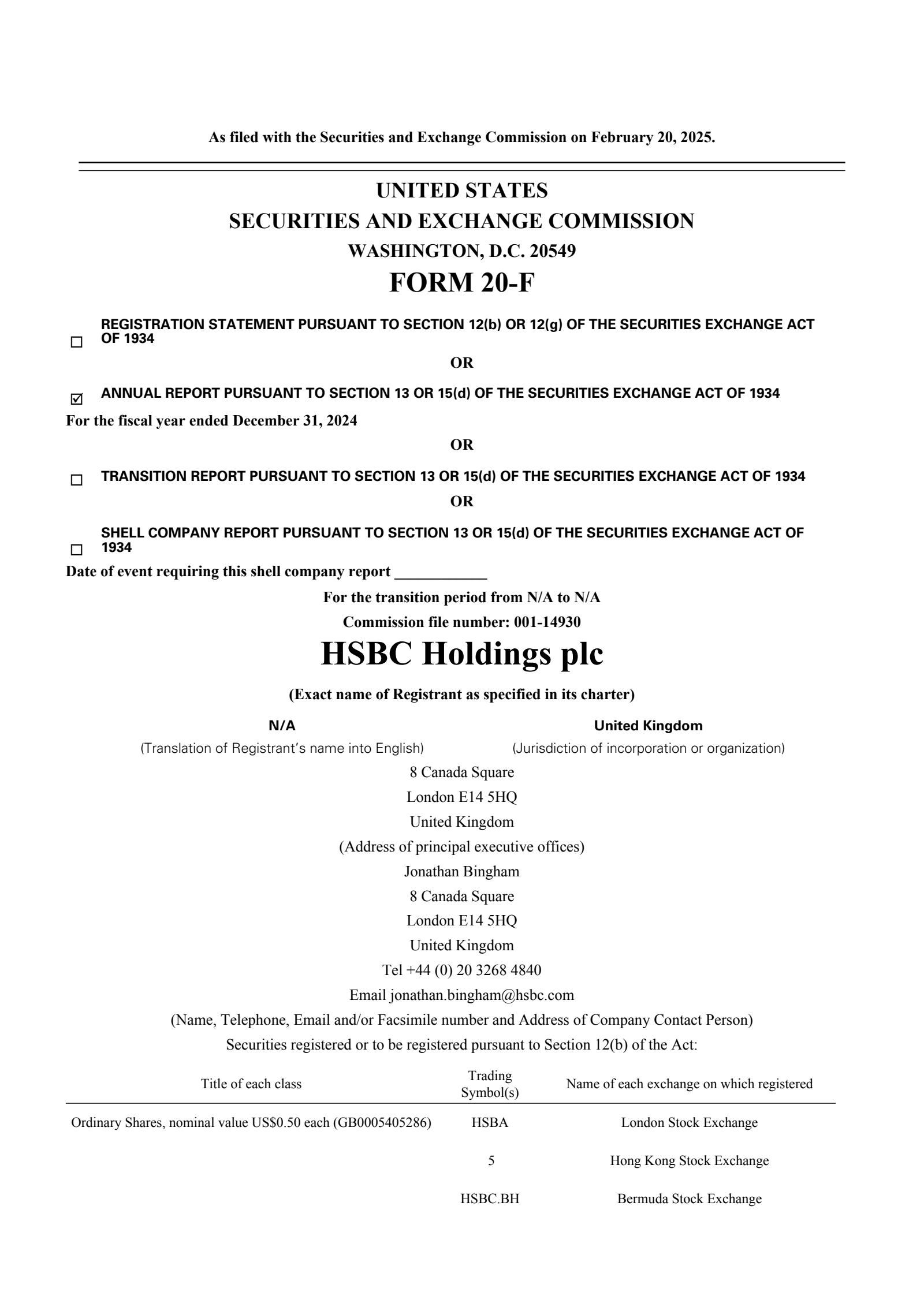 HSBC's Q4 2024 Annual Report