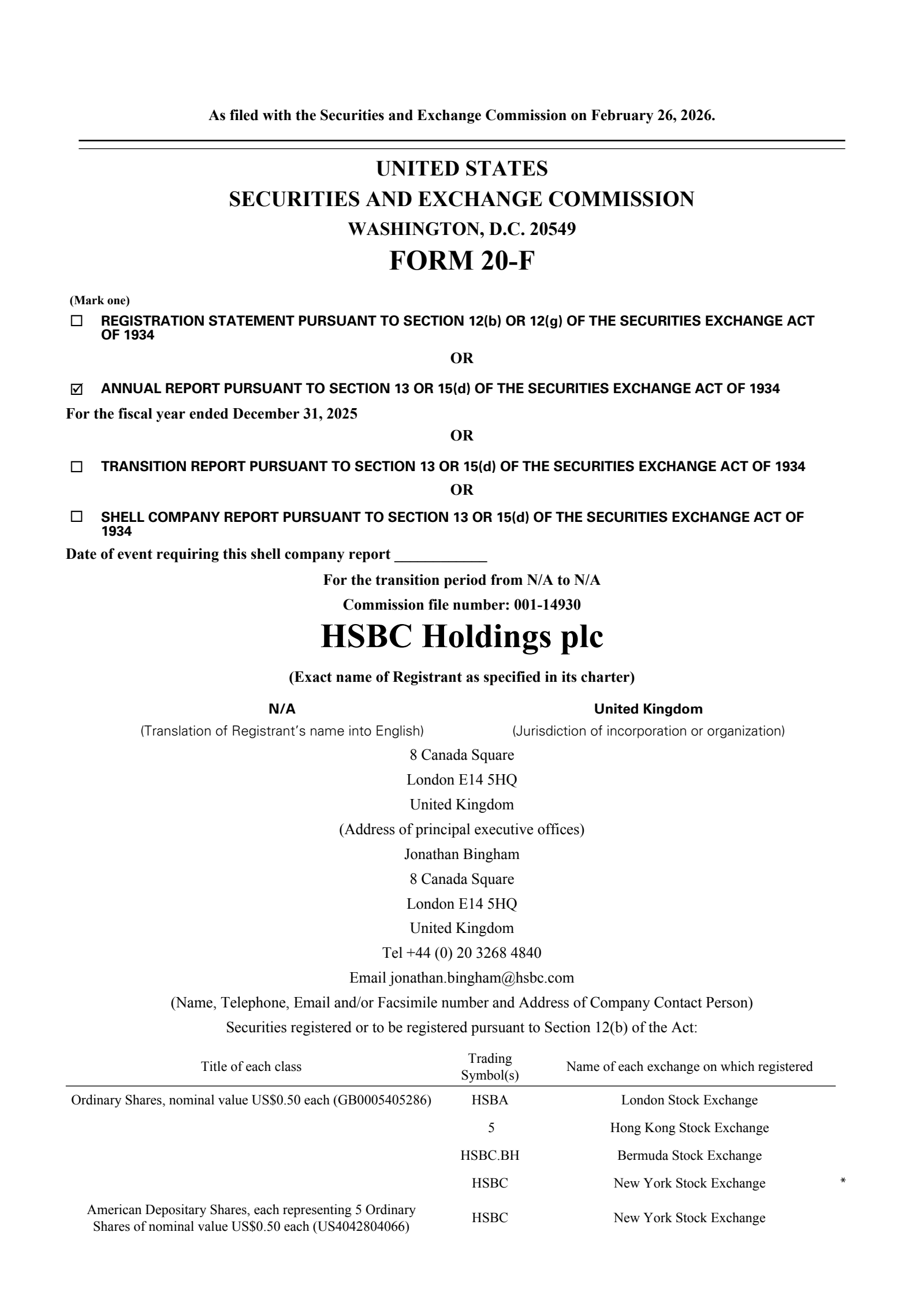 HSBC's Q4 2025 Annual report