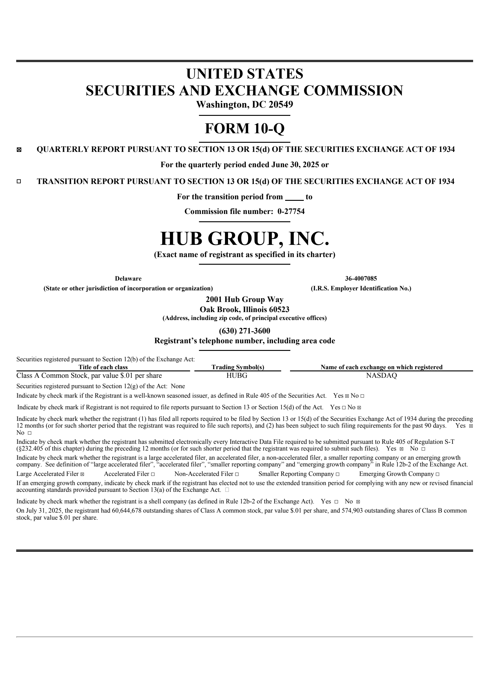Hub Group's Q2 2025 Quarterly report