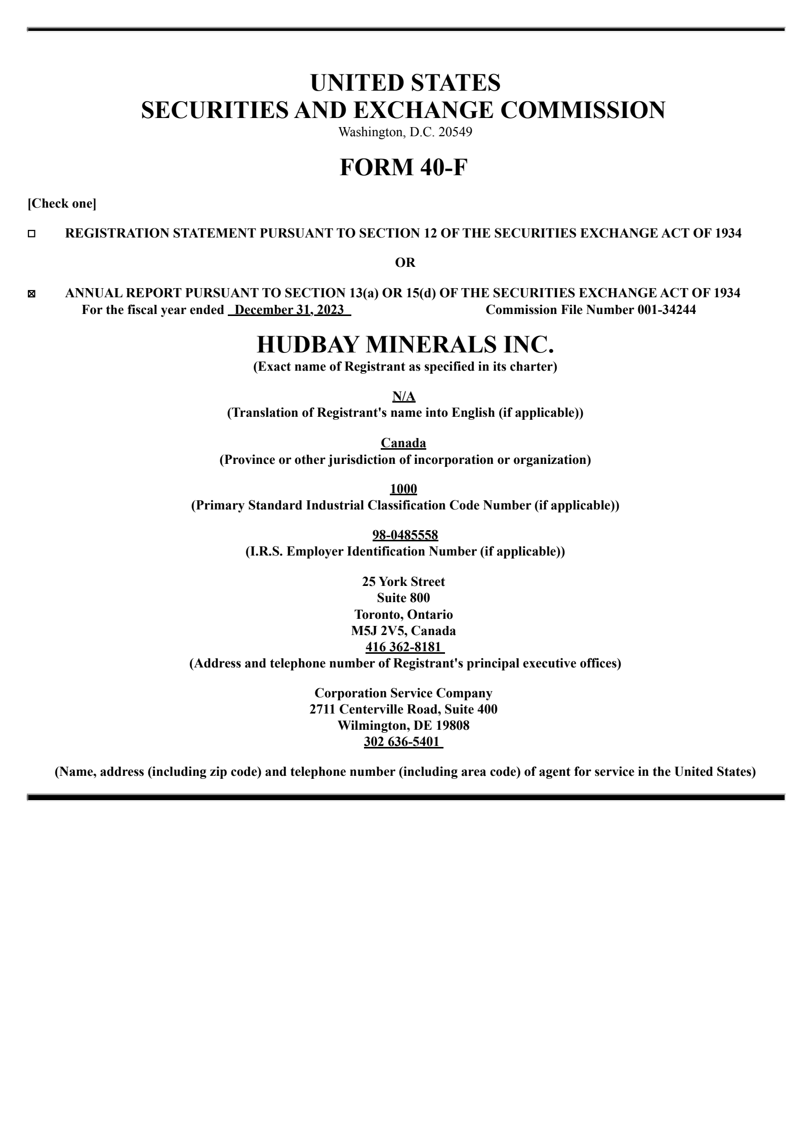 Hudbay Minerals' Q4 2023 Annual report