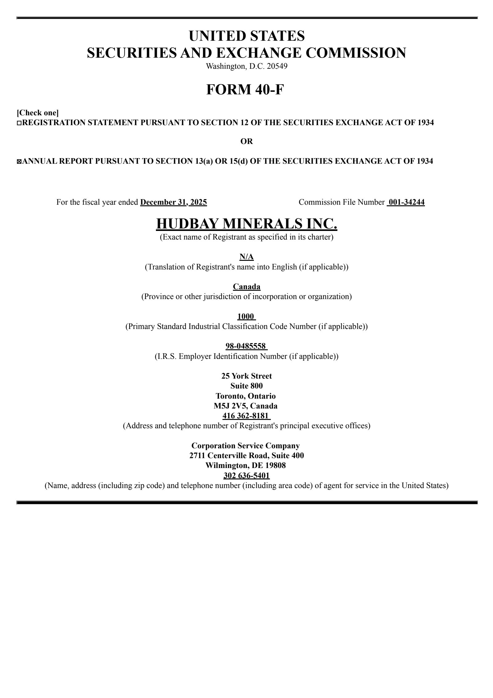 HudBay Minerals' Q4 2025 Annual report