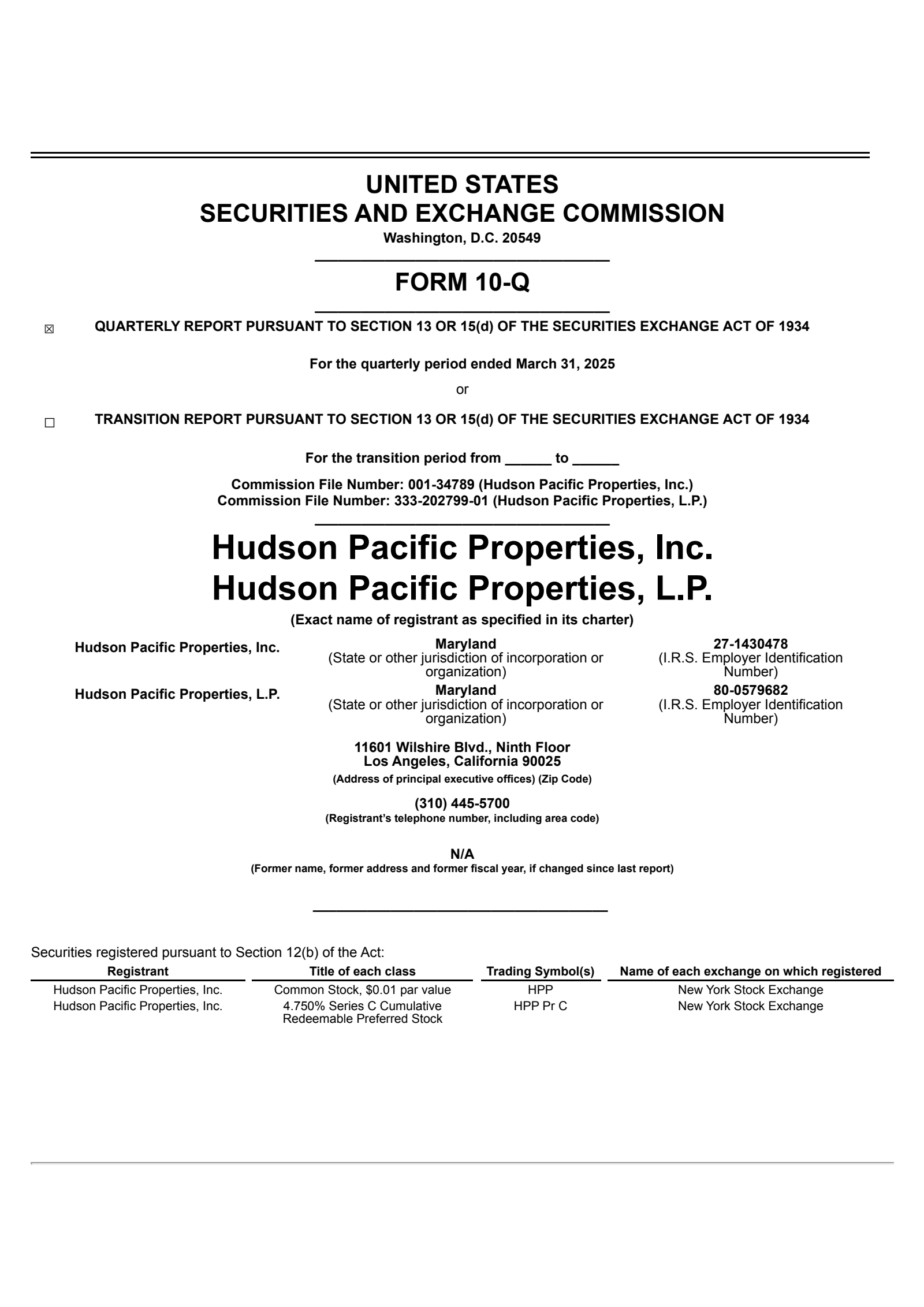 Hudson Pacific Properties' Q1 2025 Quarterly report