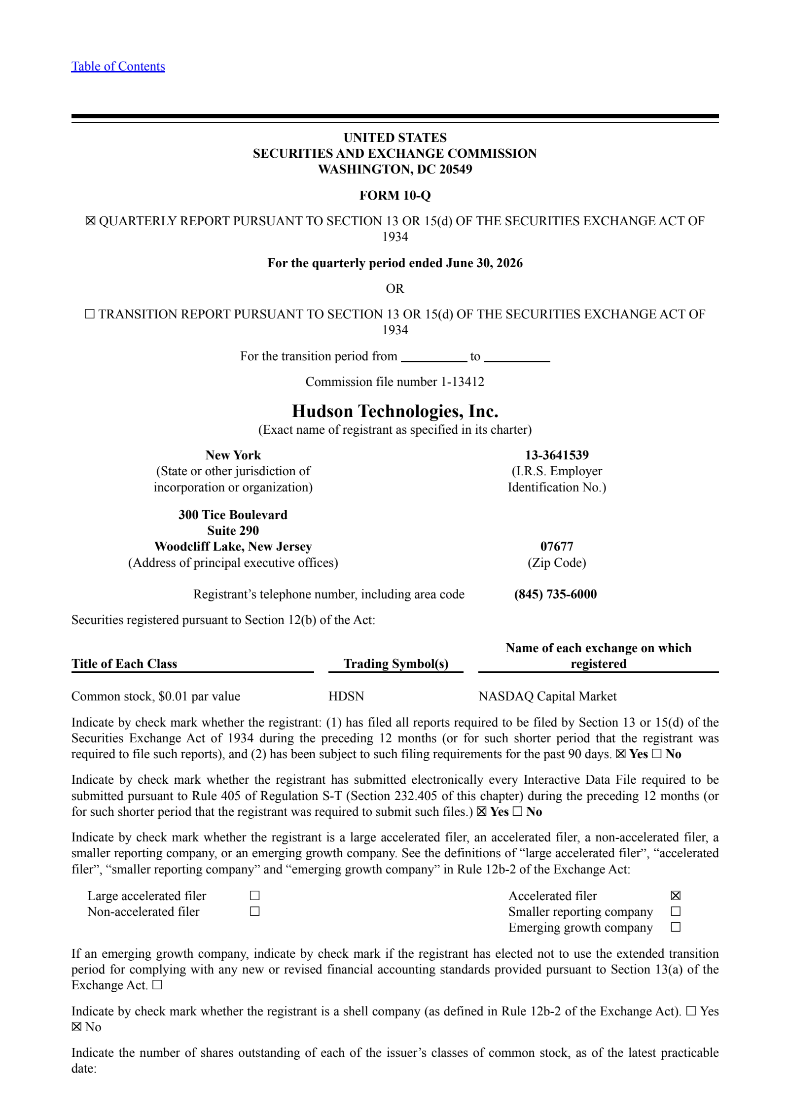 Hudson Technologies' Q2 2026 Quarterly report