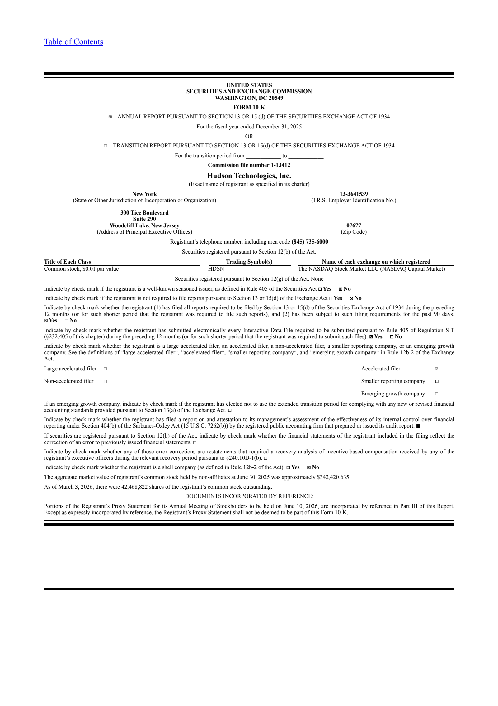 Hudson Technologies' Q4 2025 Annual report