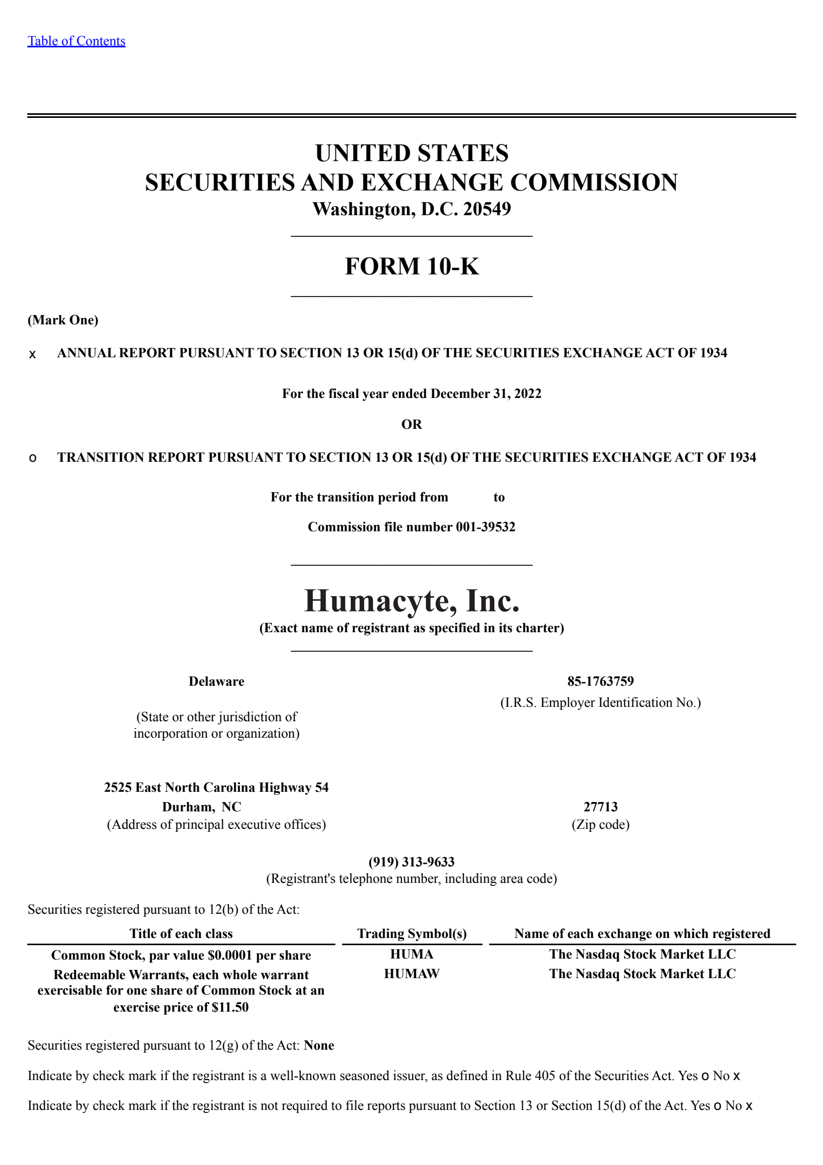 Humacyte's Q4 2022 Annual report