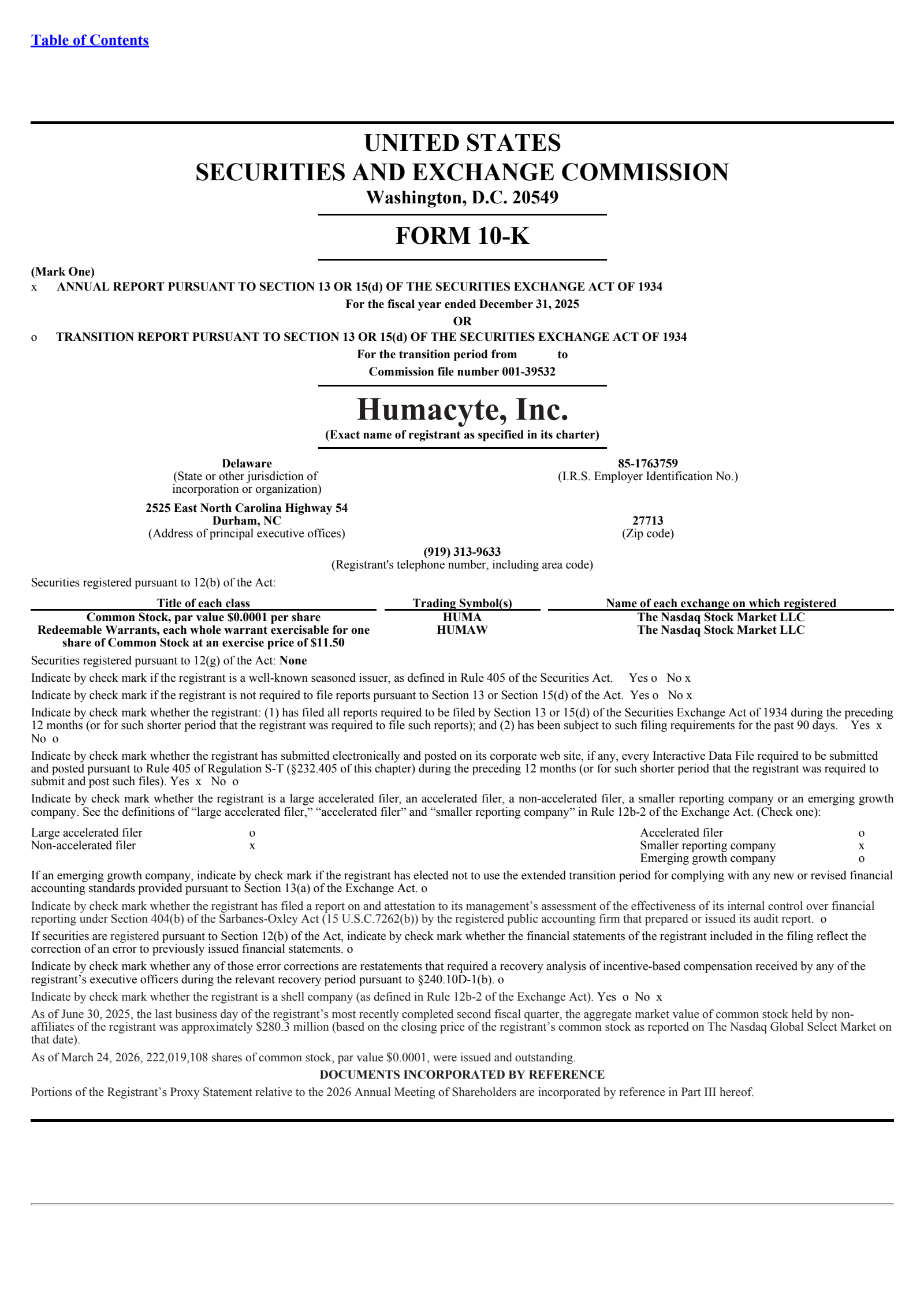 Humacyte's Q4 2025 Annual report