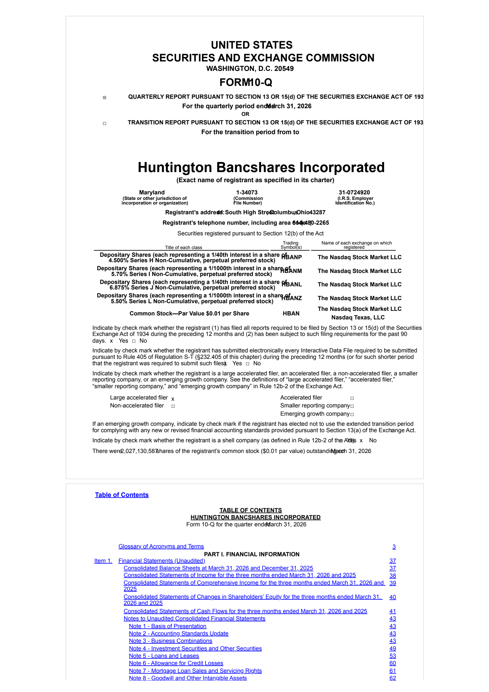Huntington Bancshares' Q1 2026 Quarterly report