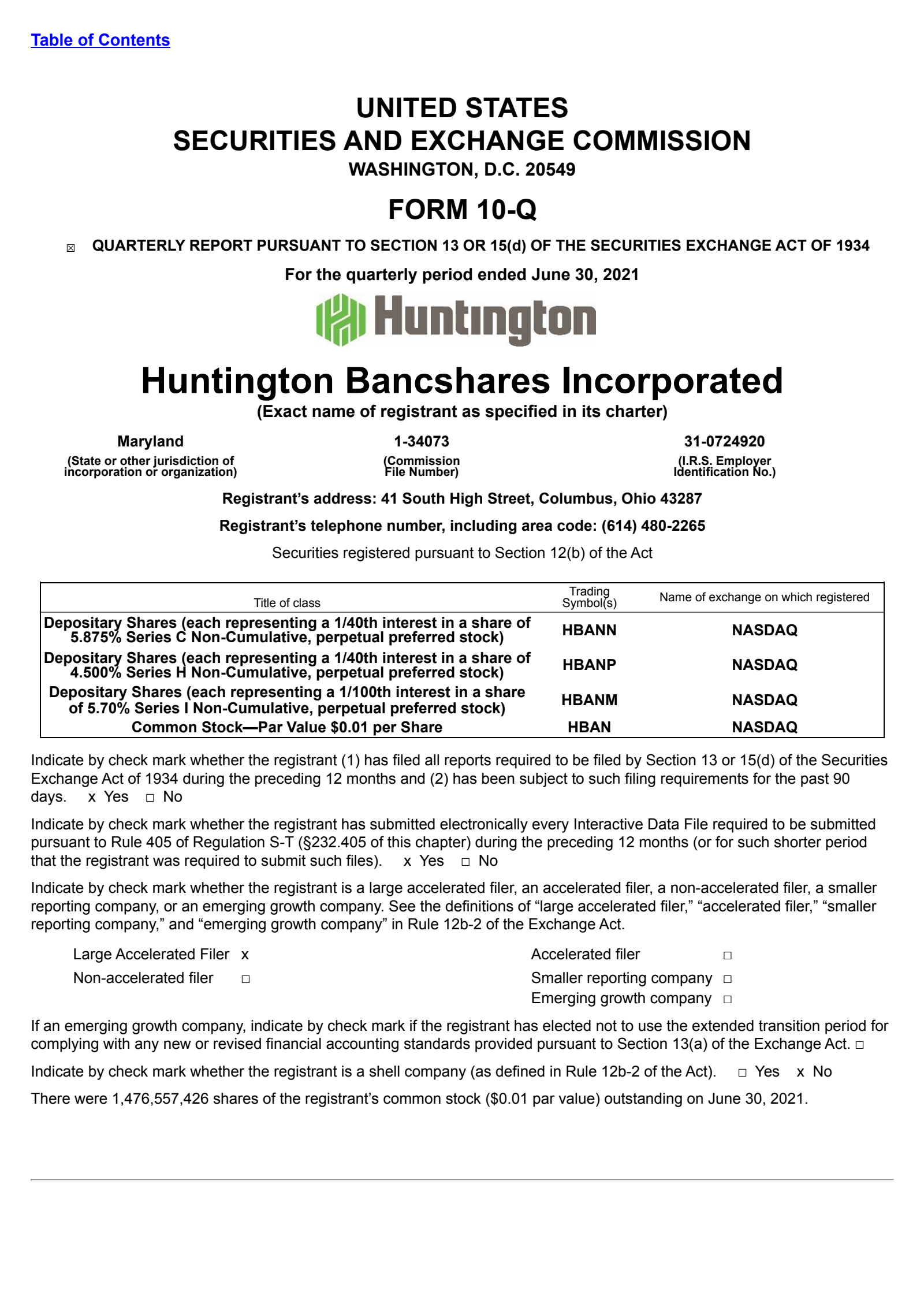 Huntington Bancshares' Q2 2021 Quarterly report