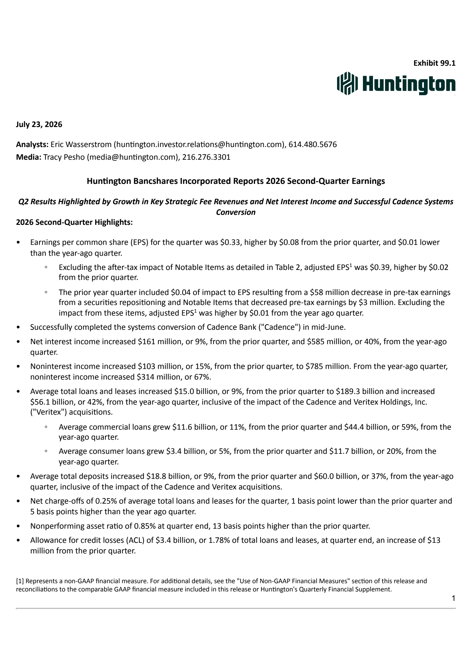 Huntington Bancshares' Q2 2026 Press Release
