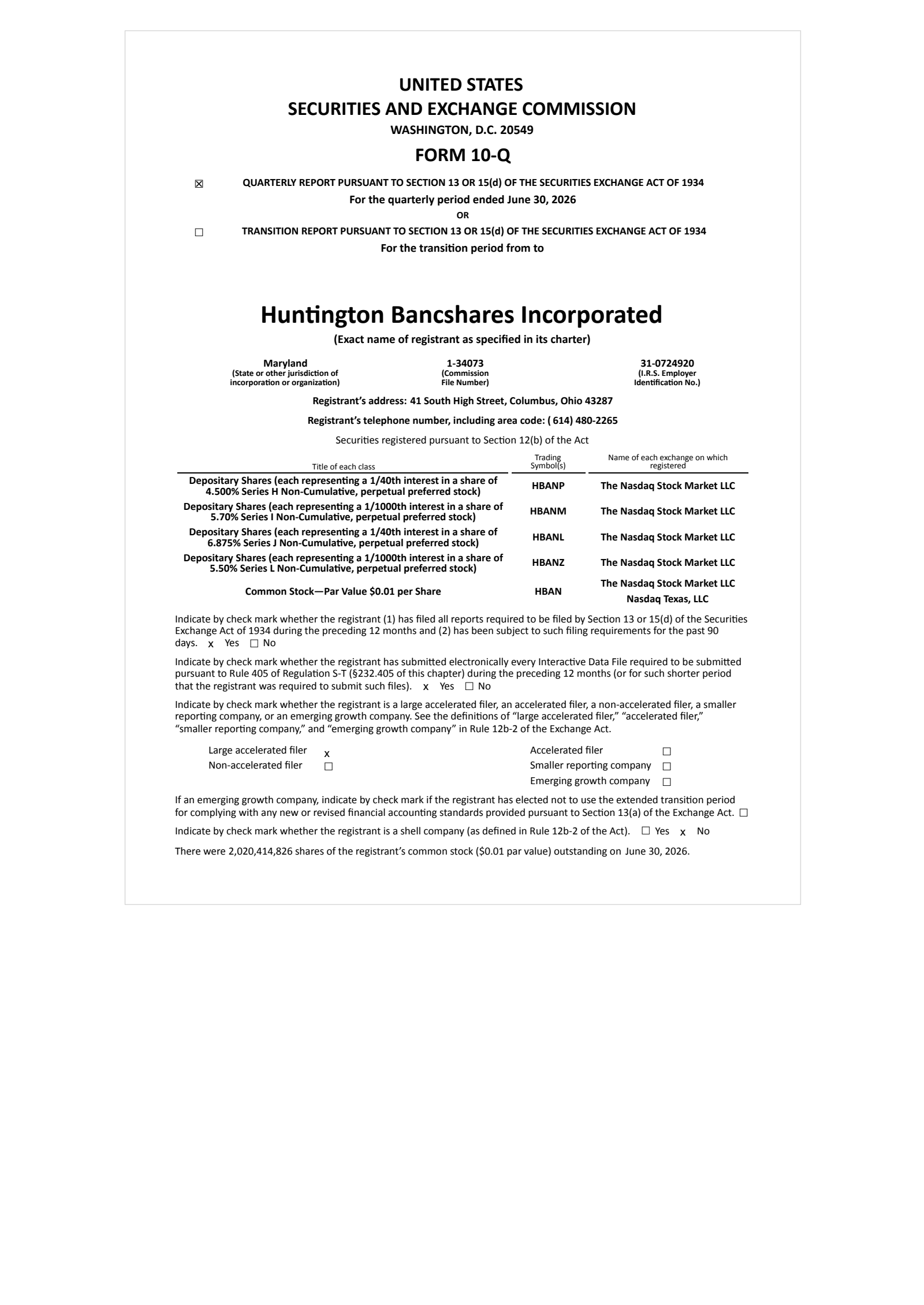 Huntington Bancshares' Q2 2026 Quarterly report
