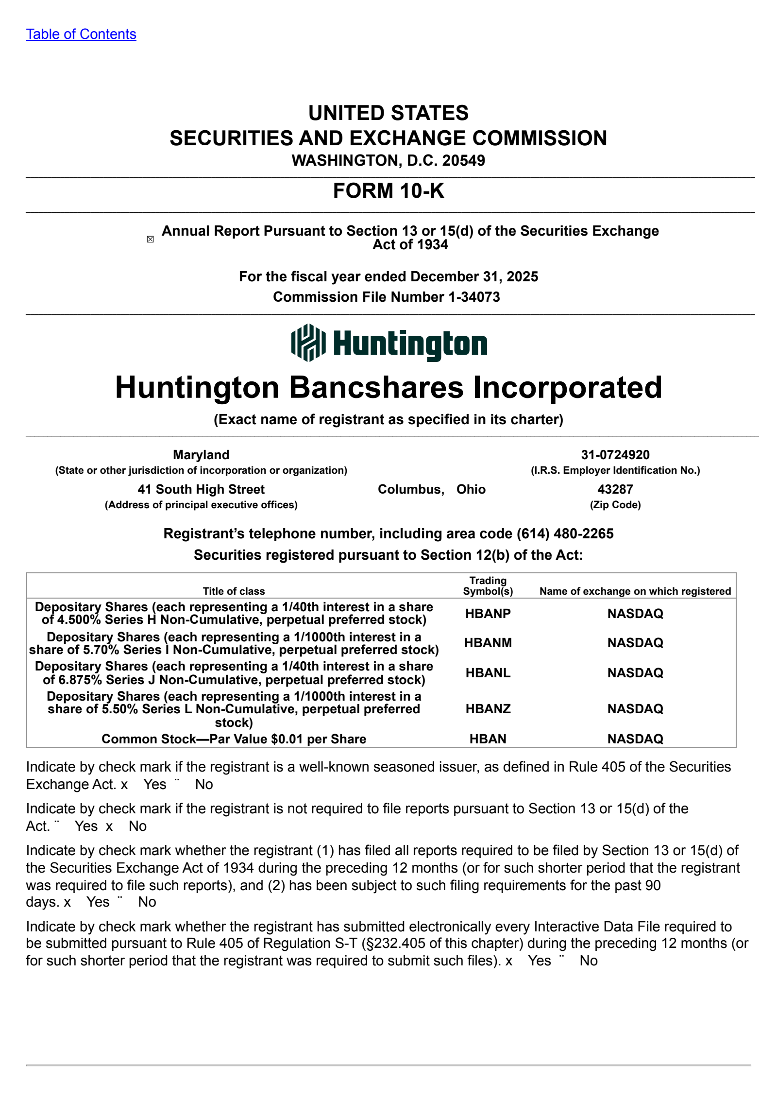 Huntington Bancshares' Q4 2025 Annual report