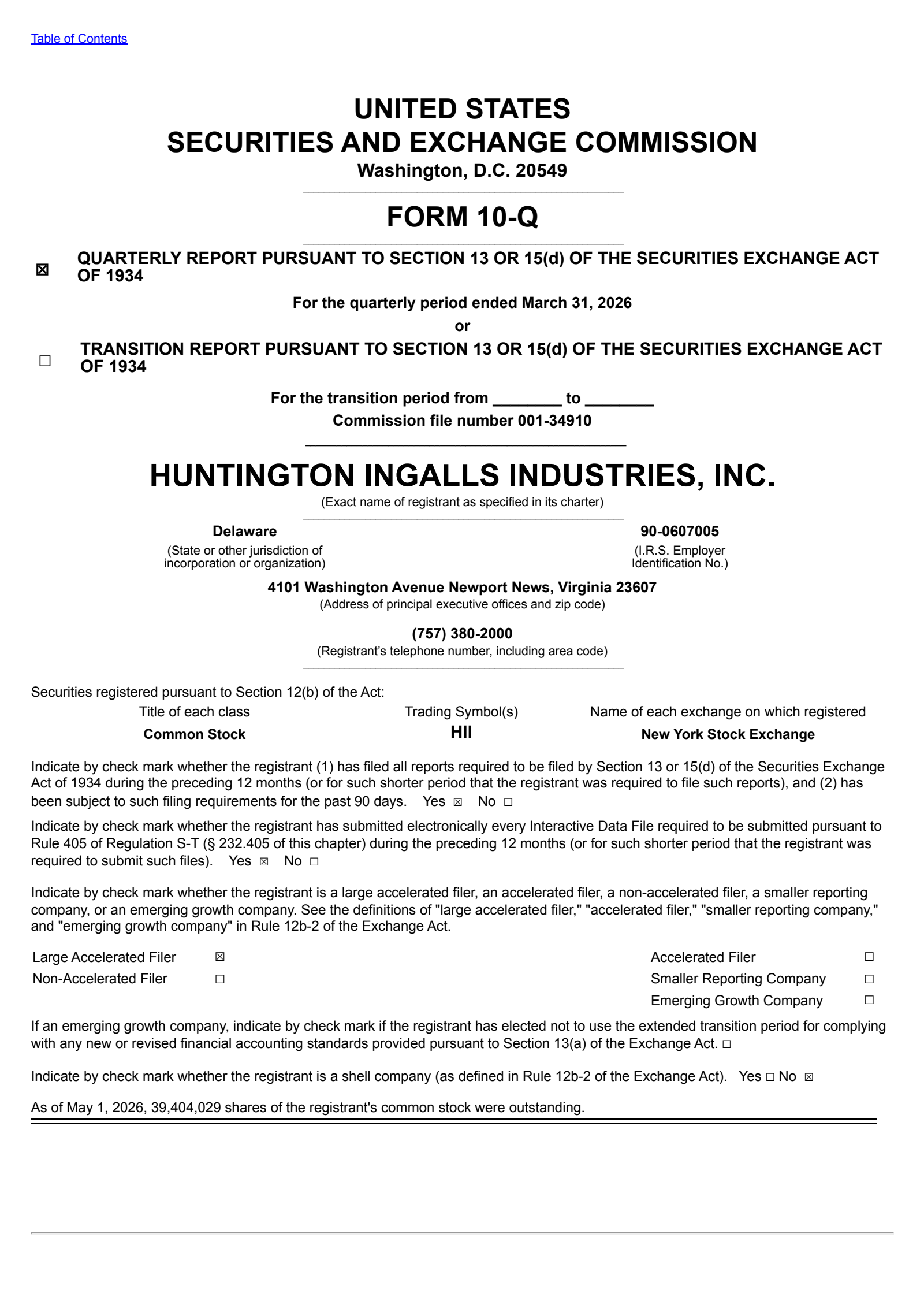 Huntington Ingalls Industries' Q1 2026 Quarterly report