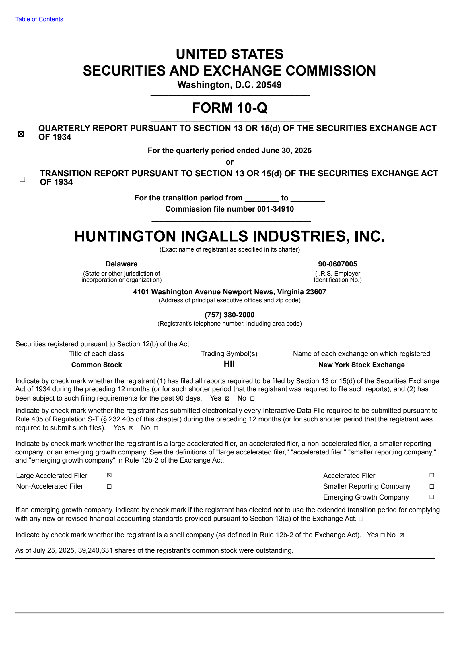 Huntington Ingalls Industries' Q2 2025 Quarterly report