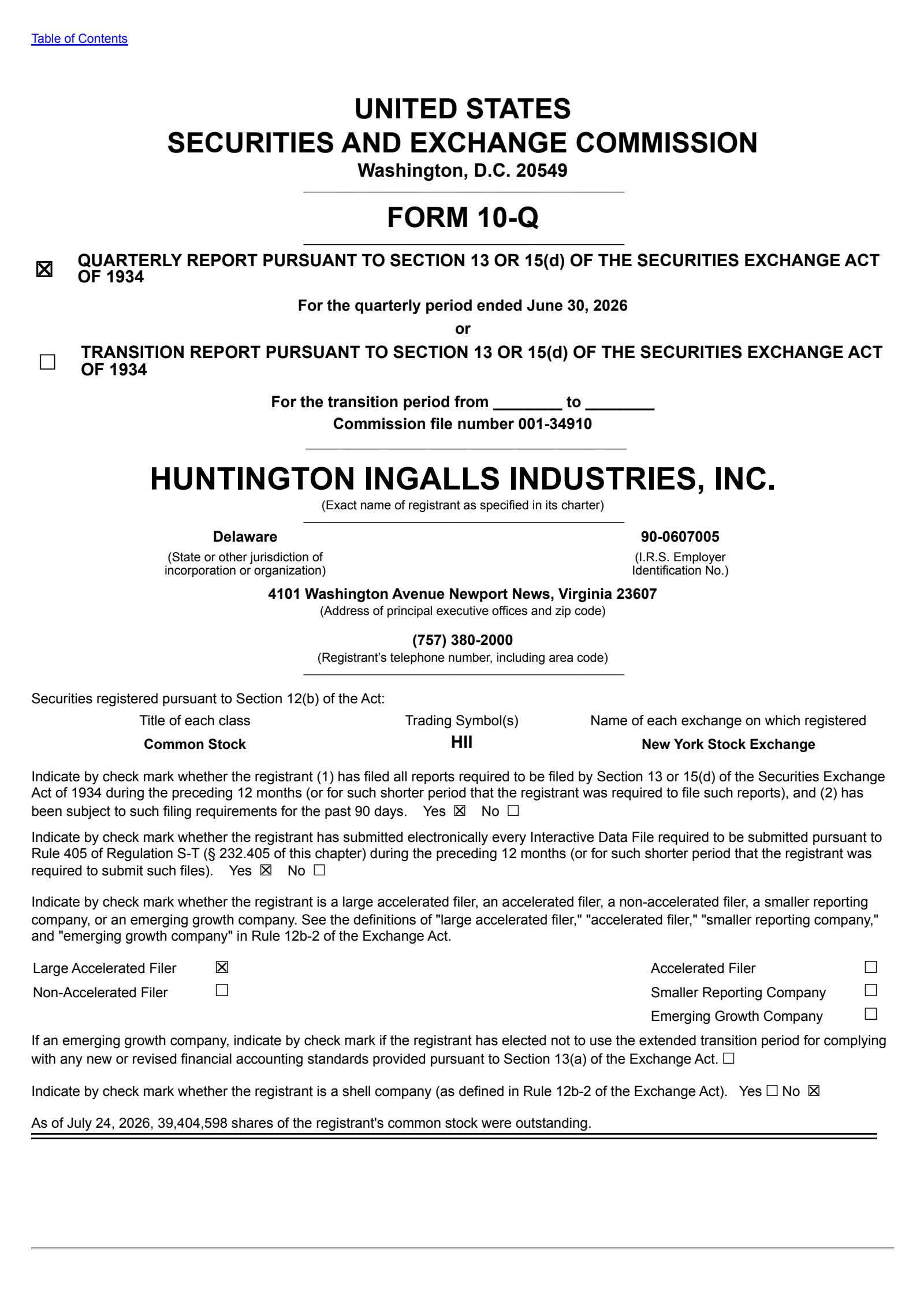 Huntington Ingalls Industries' Q2 2026 Quarterly report