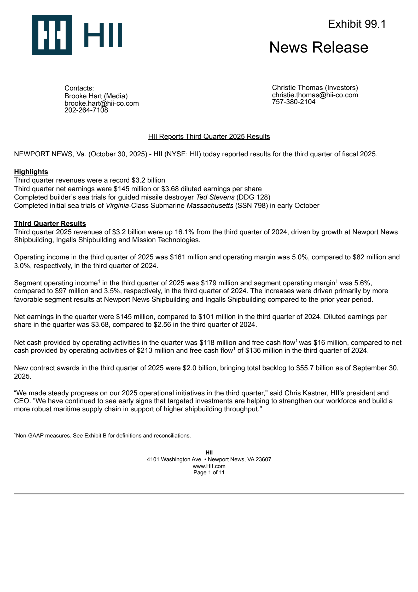 Huntington Ingalls Industries' Q3 2025 Earnings Release