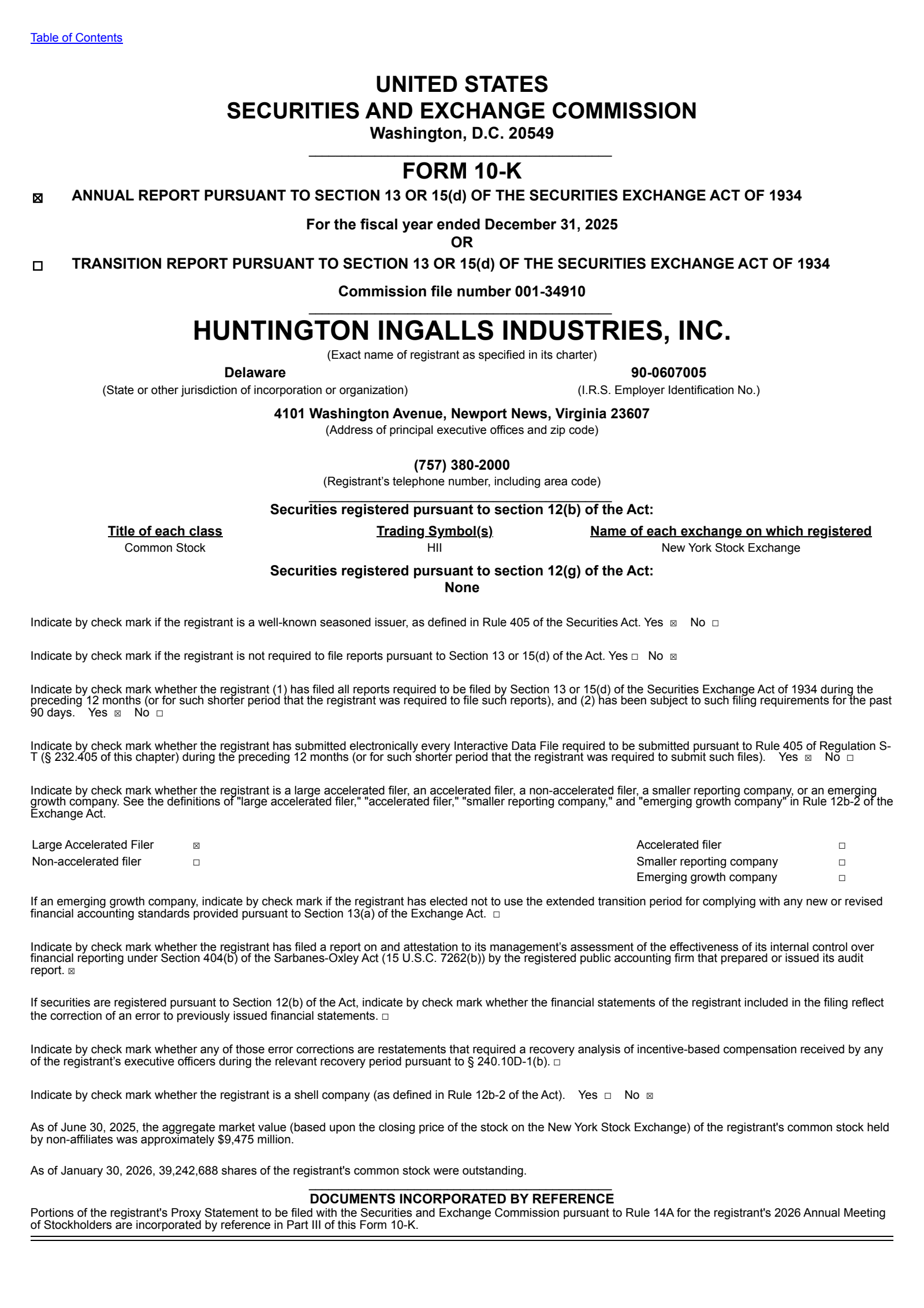 Huntington Ingalls Industries' Q4 2025 Annual report