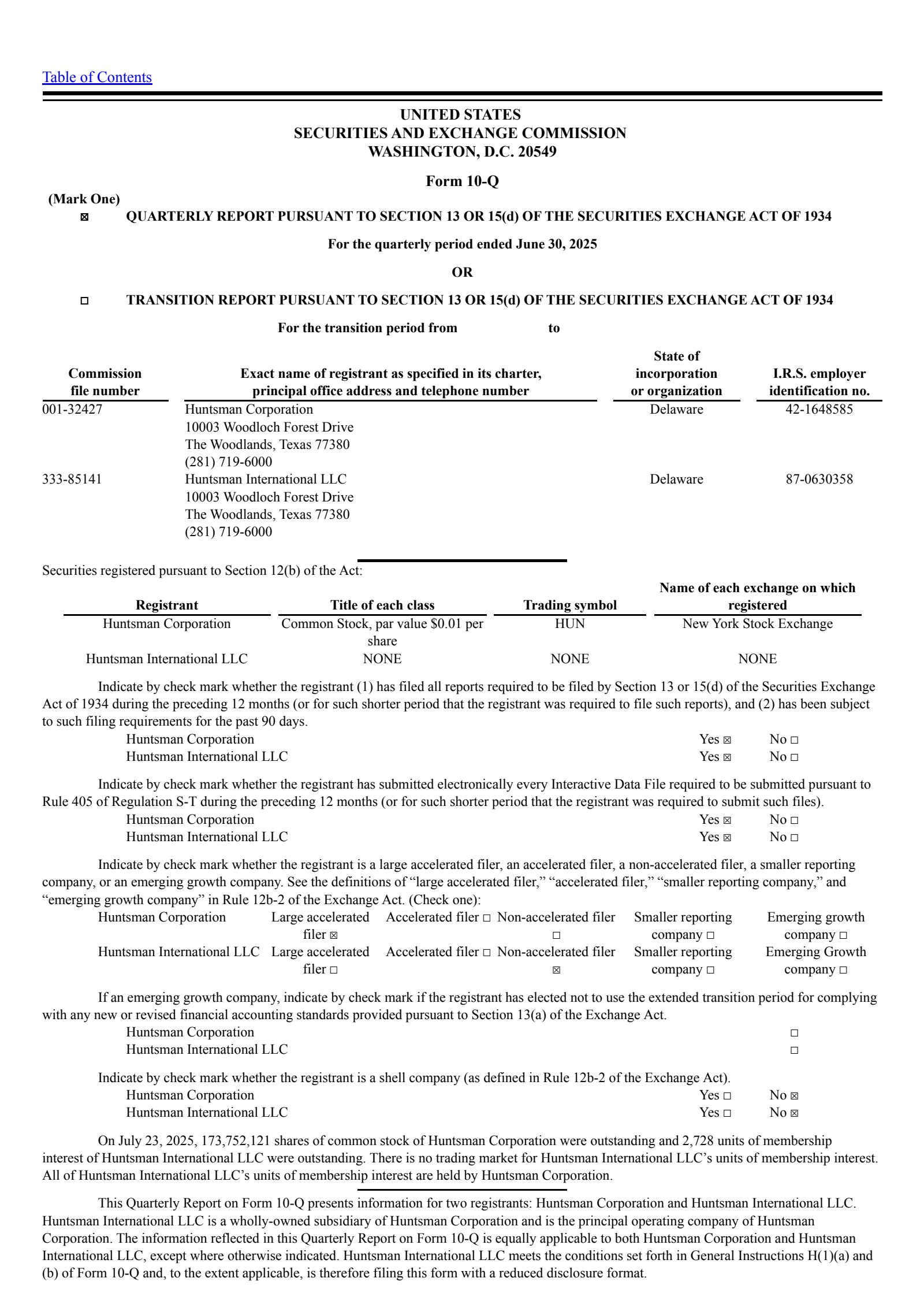 Huntsman's Q2 2025 Quarterly report