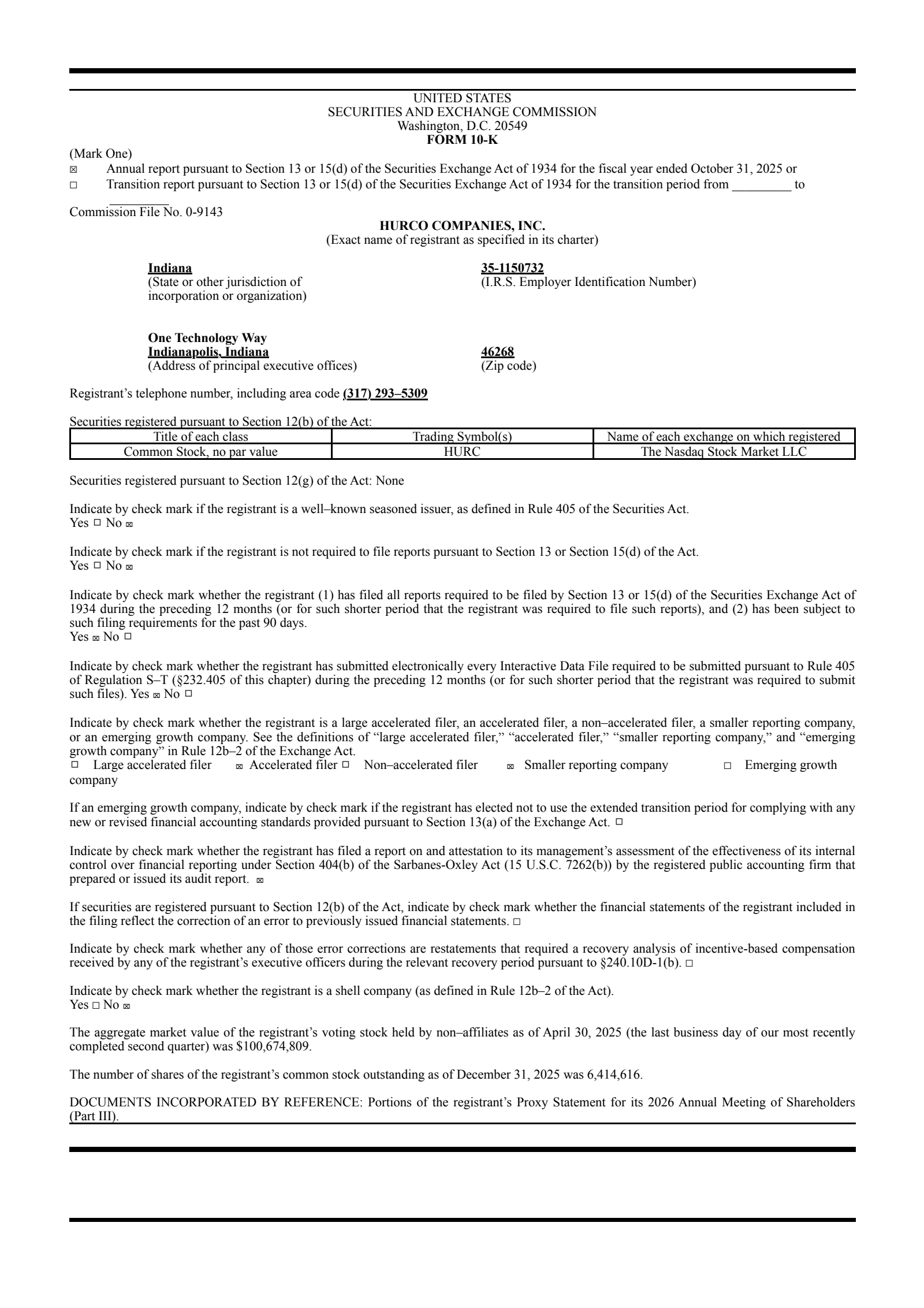 Hurco Companies' Q4 2025 Annual Report