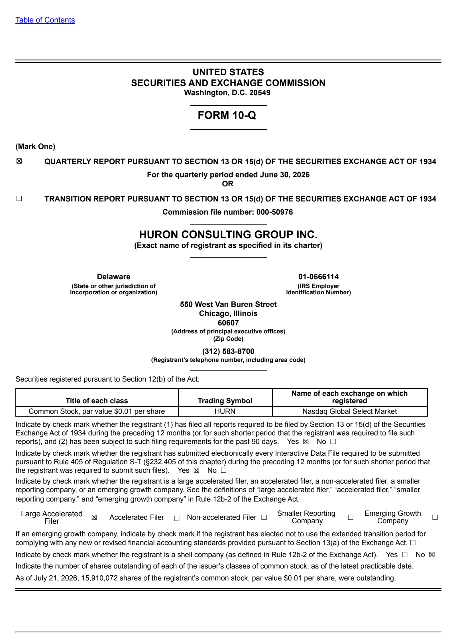 Huron Consulting Group's Q2 2026 Quarterly report