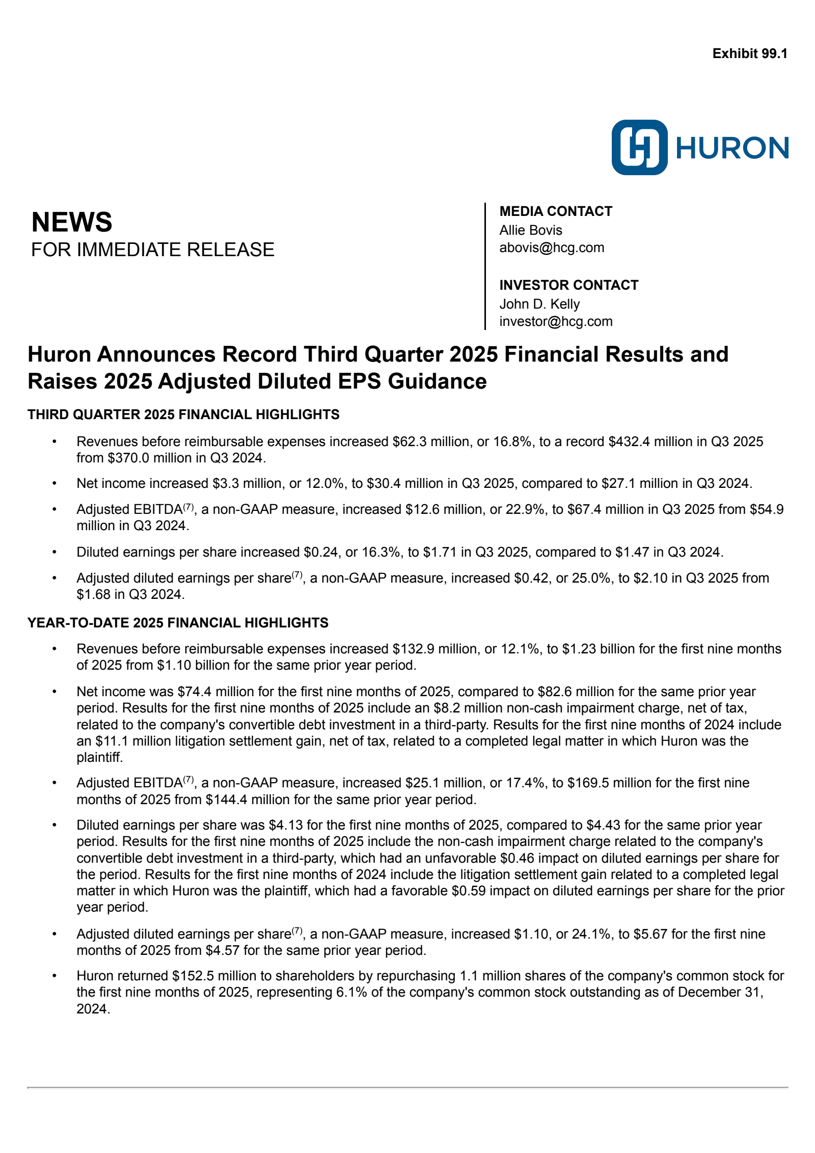 Huron Consulting Group's Q3 2025 Earnings Release