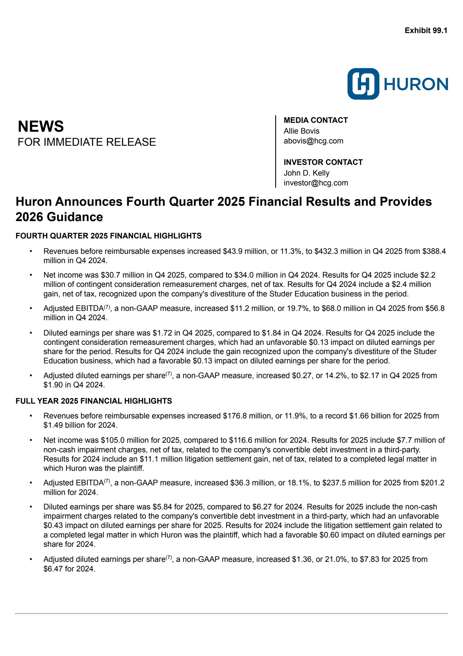 Huron Consulting Group's Q4 2025 Press Release