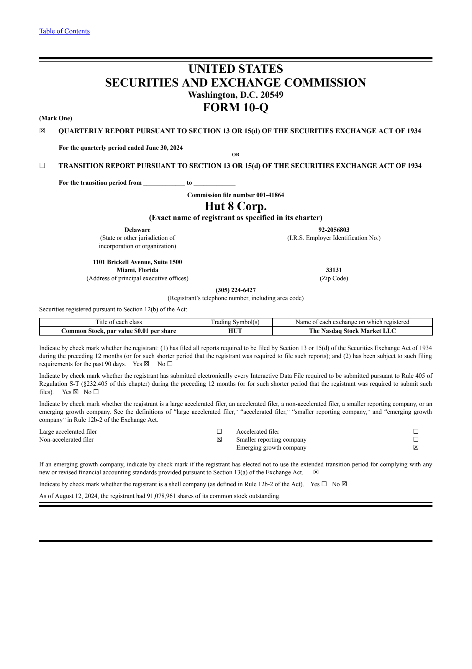 Hut 8's Q2 2024 Quarterly Report