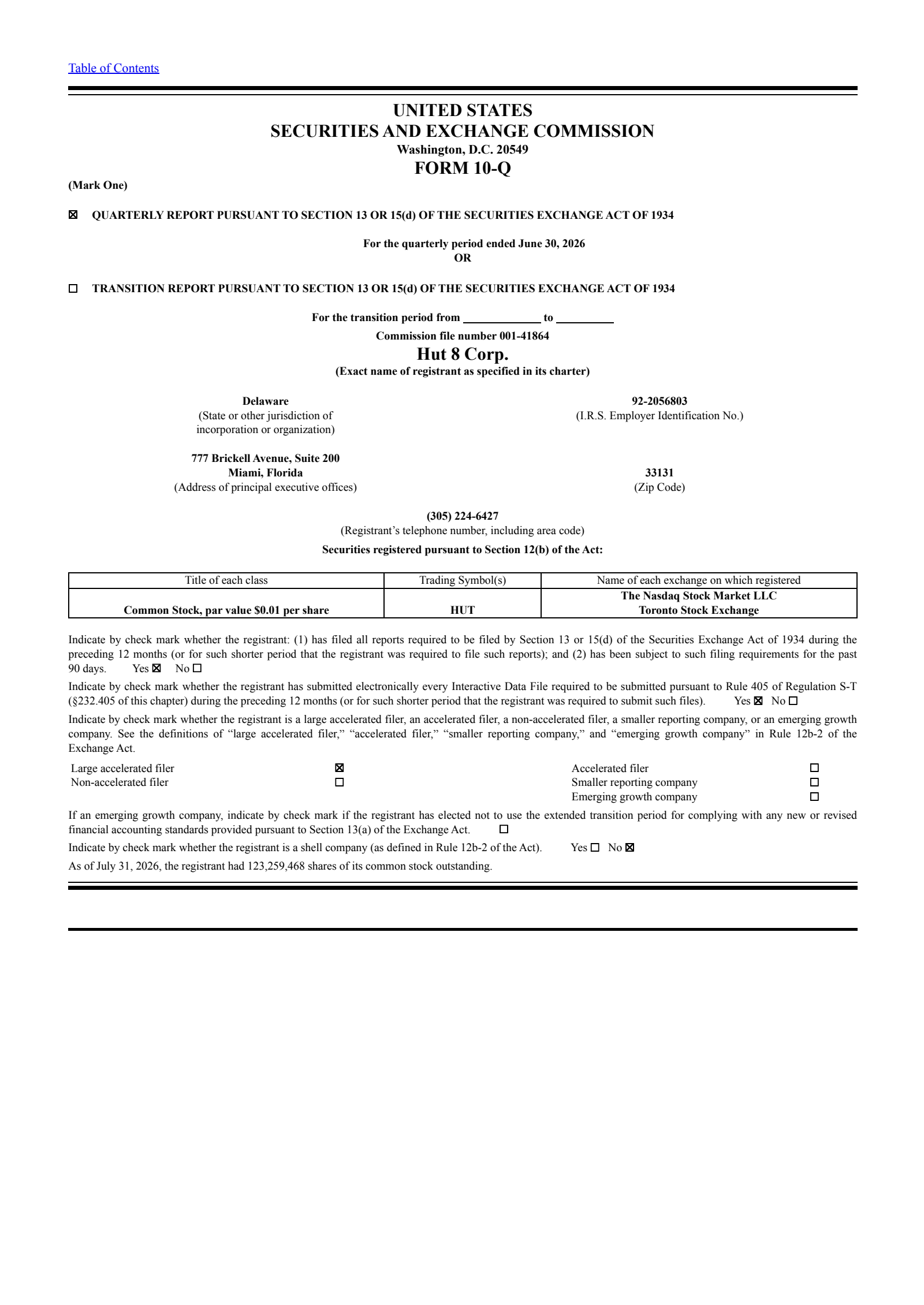 Hut 8's Q2 2026 Quarterly report