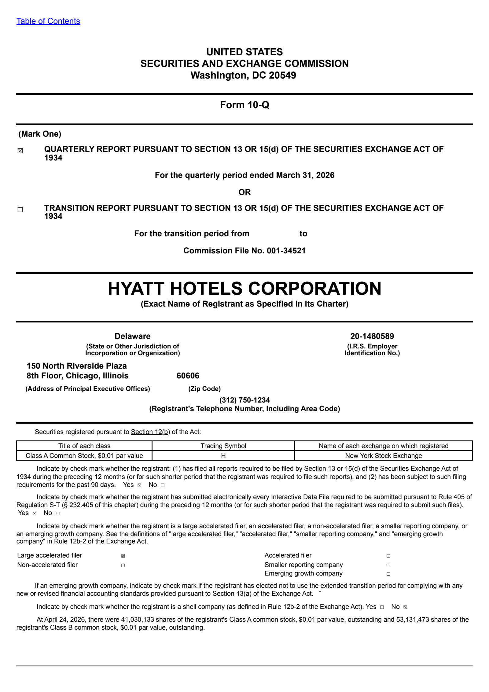 Hyatt Hotels' Q1 2026 Quarterly report