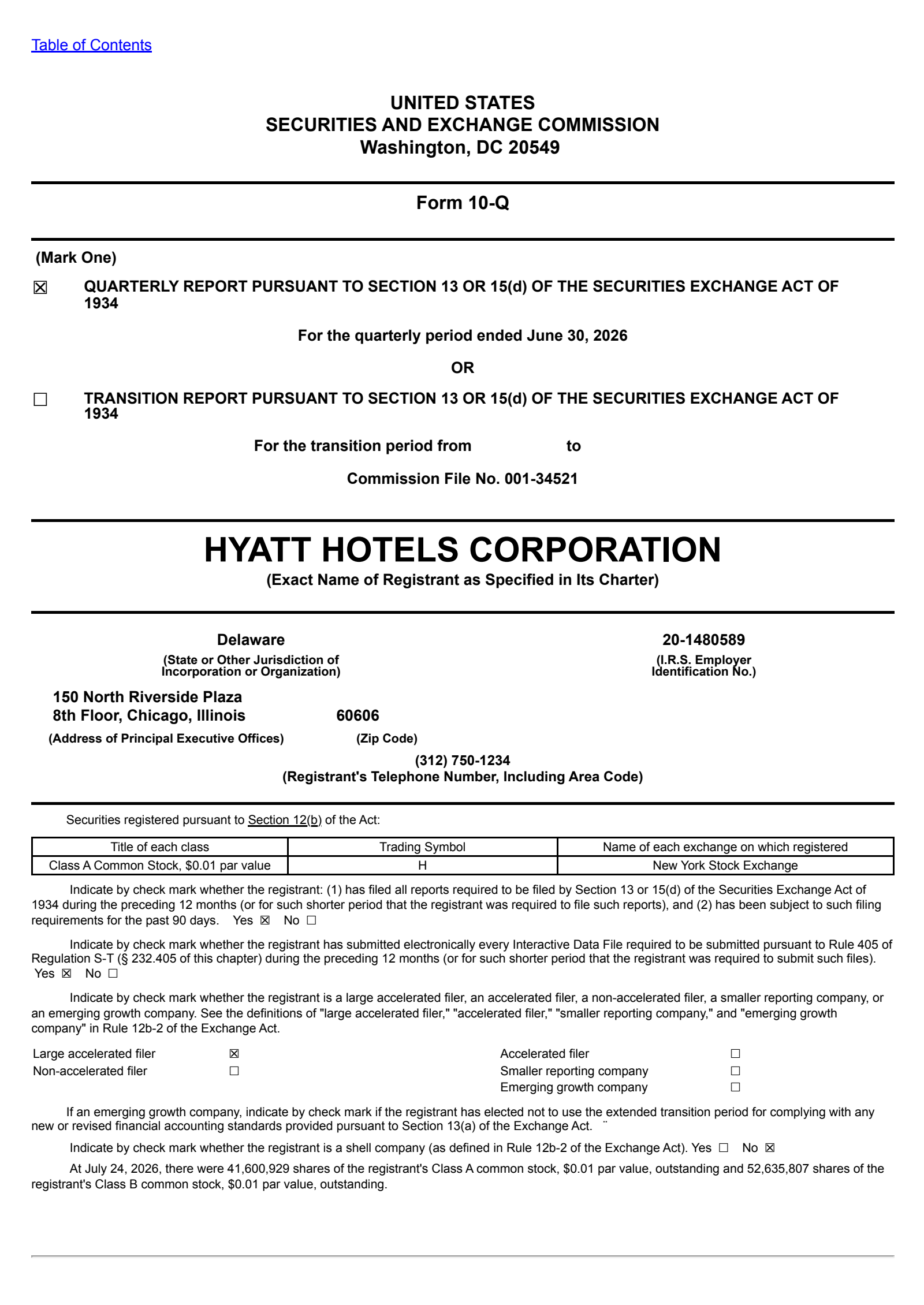 Hyatt Hotels' Q2 2026 Quarterly report