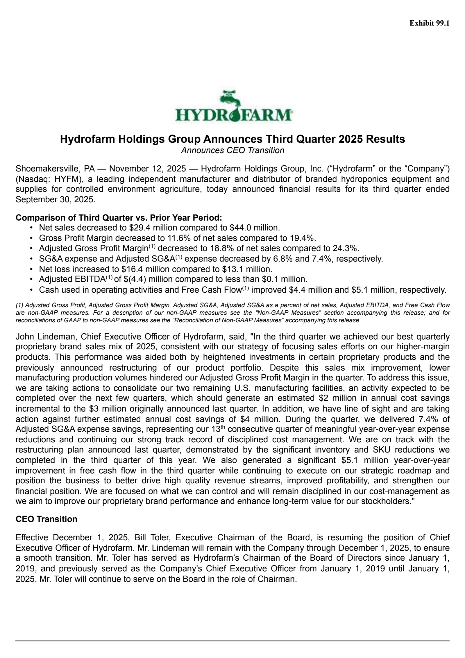 Hydrofarm Holdings Group's Q3 2025 Earnings Release