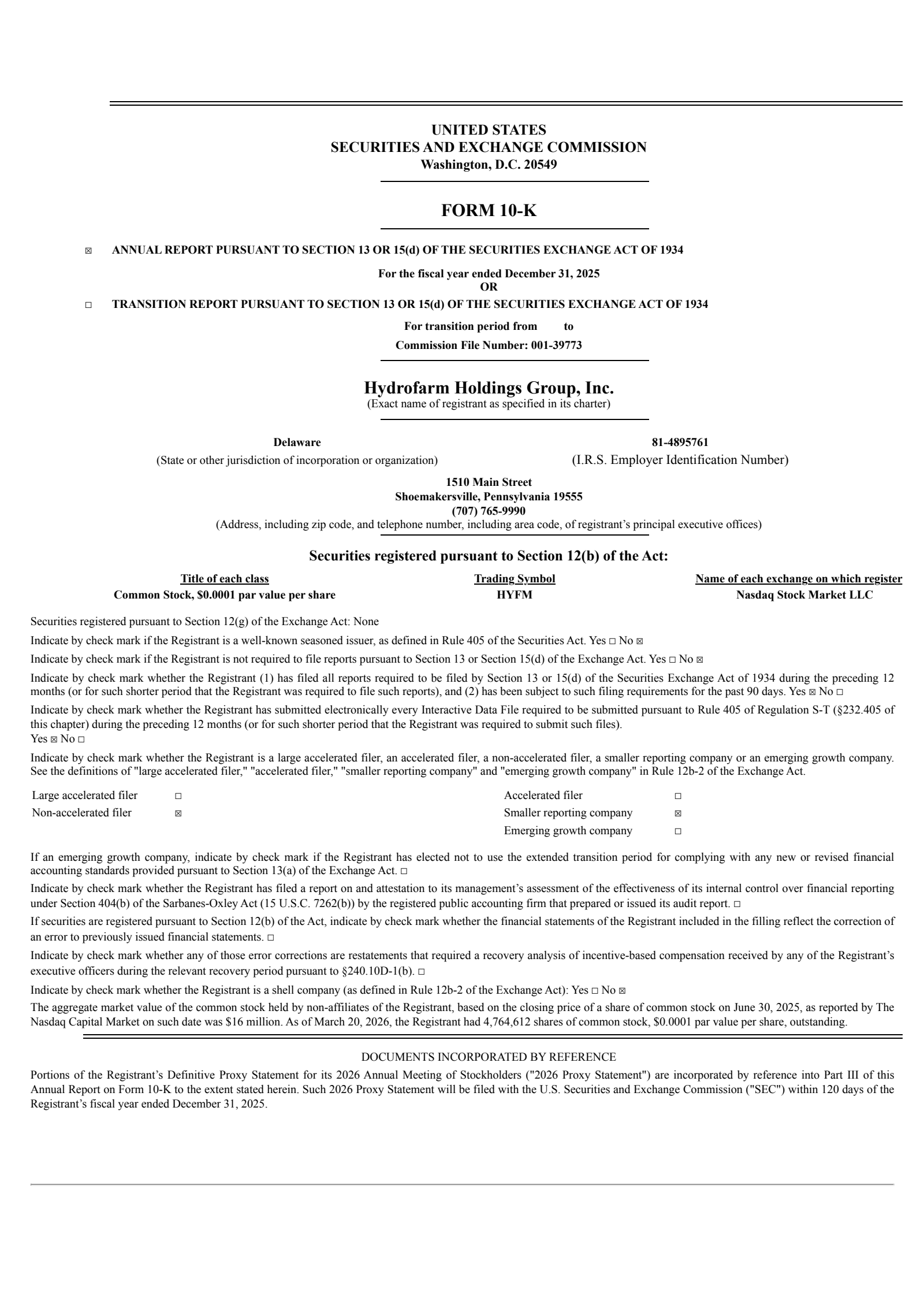 Hydrofarm Holdings Group's Q4 2025 Annual report