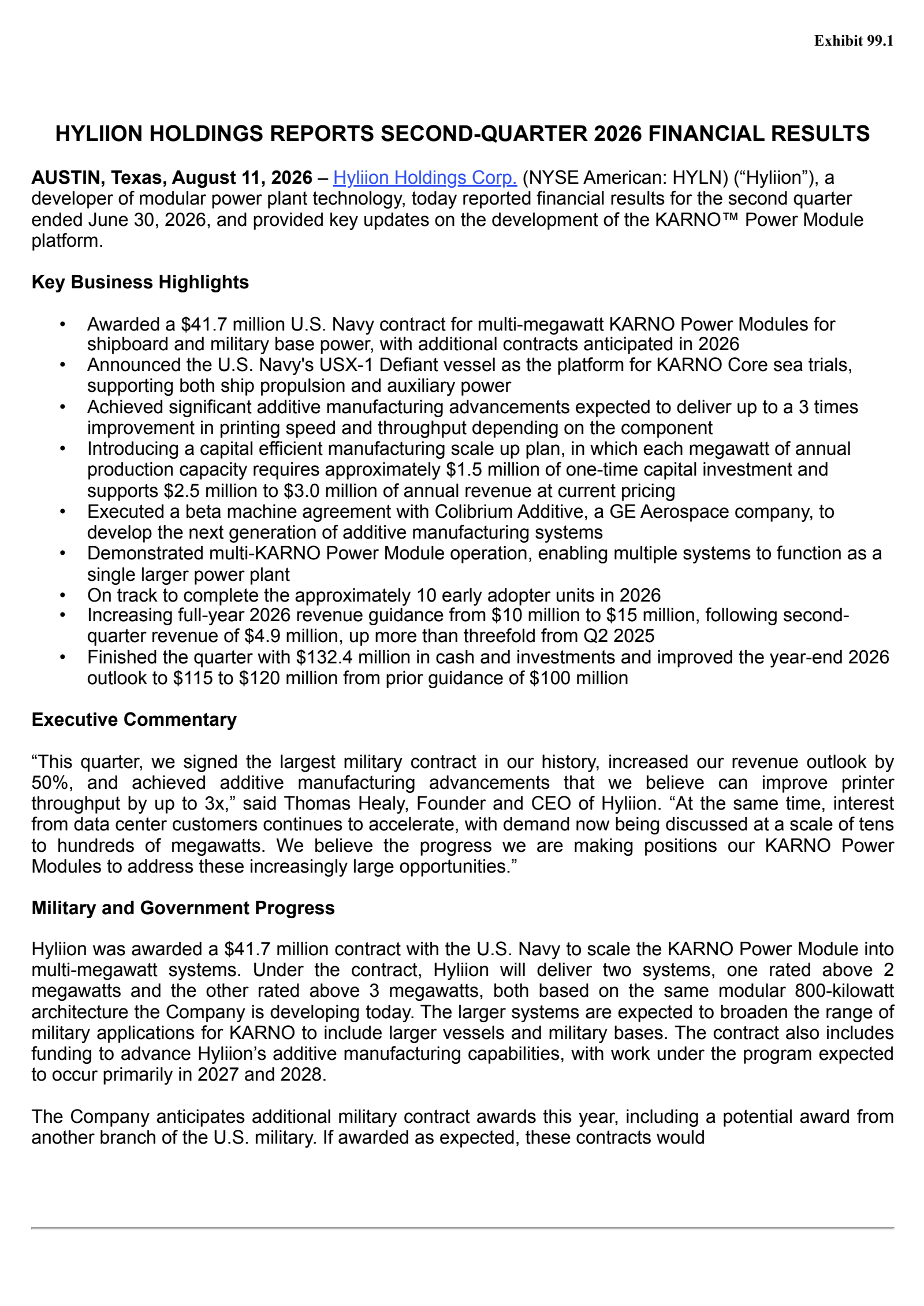 Hyliion's Q2 2026 Press Release