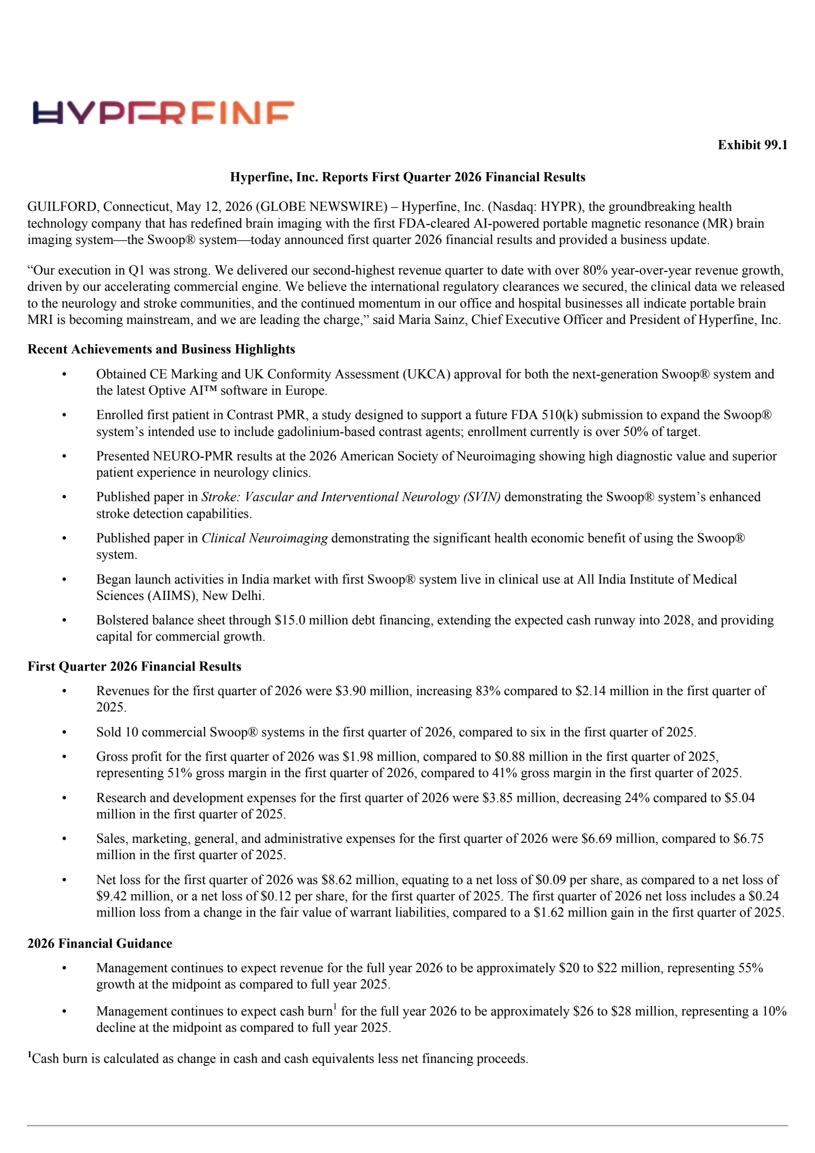 Hyperfine's Q1 2026 Press Release