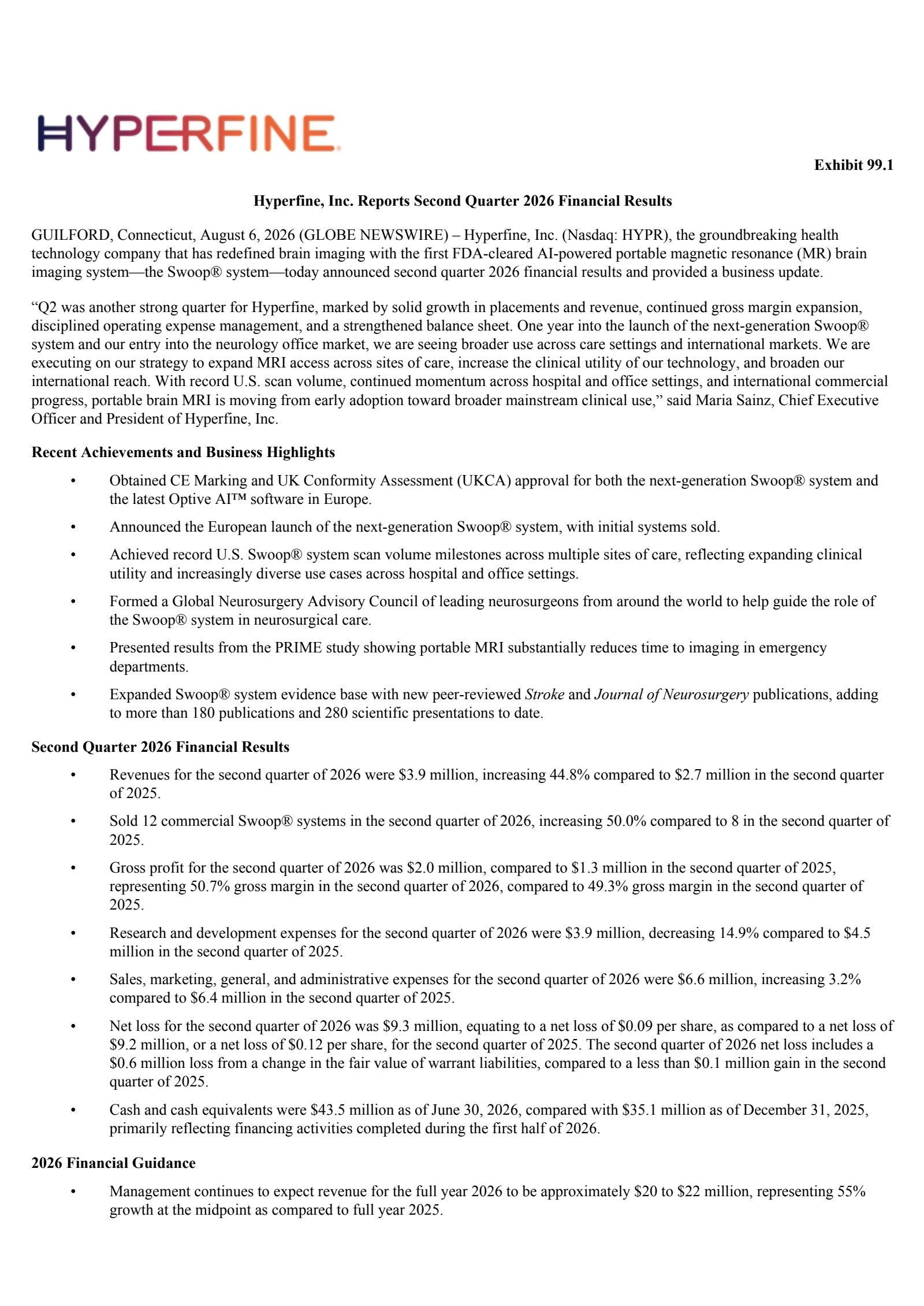 Hyperfine's Q2 2026 Press Release