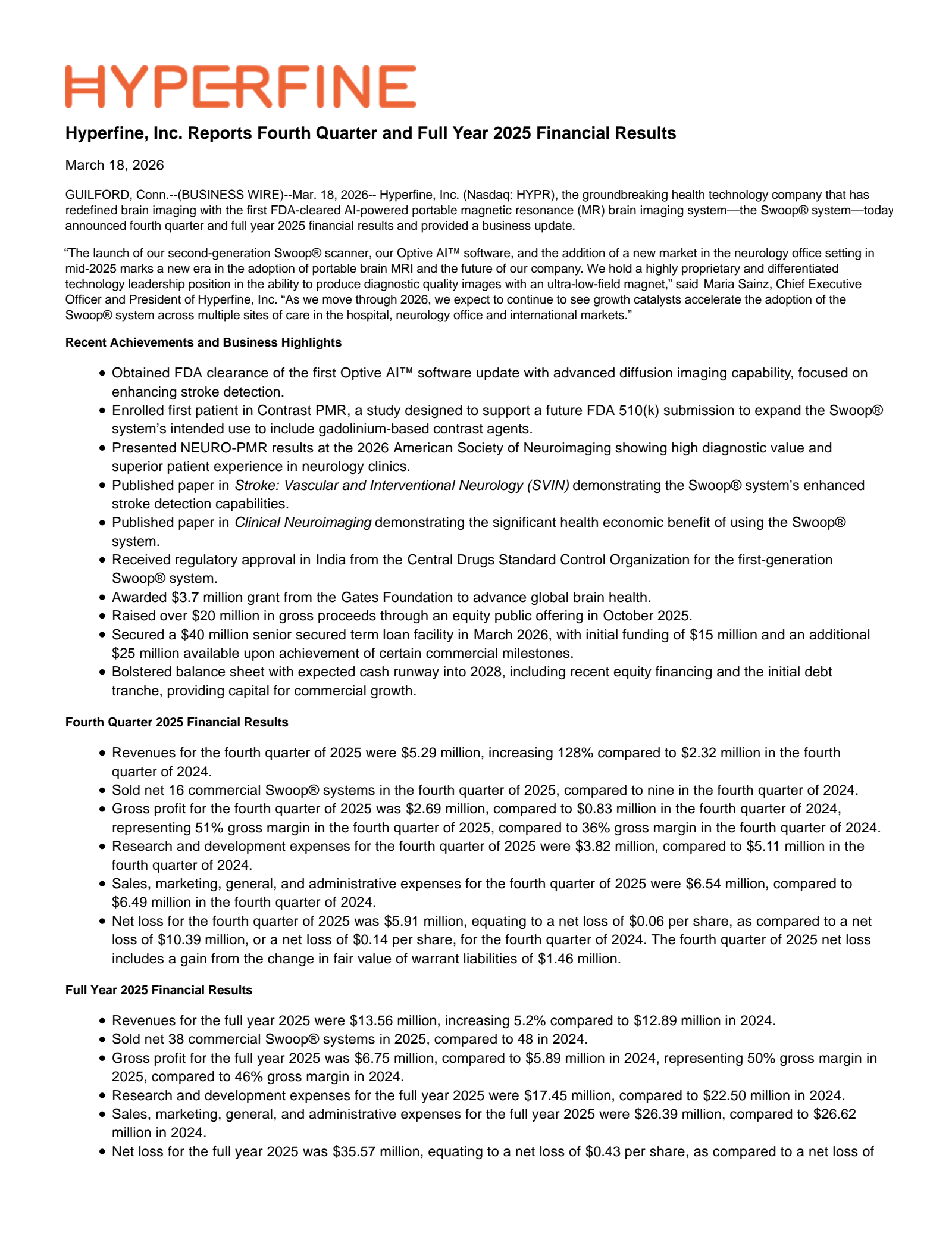 Hyperfine's Q4 2025 Press Release